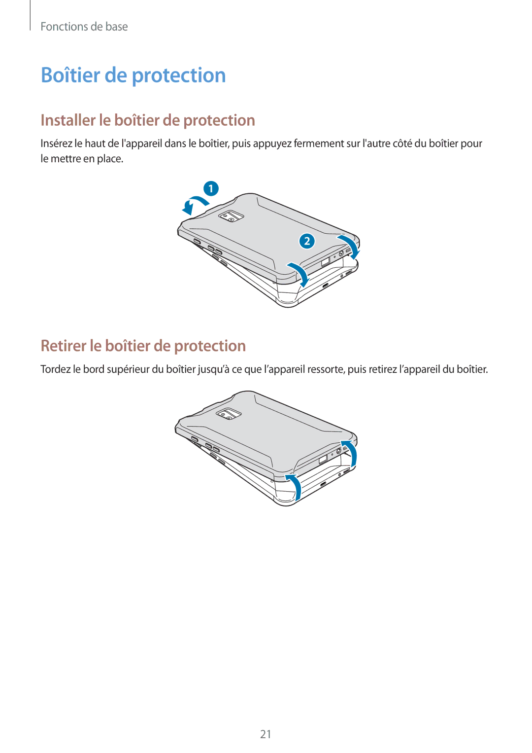 Samsung SM-T395NZKAXEF manual Boîtier de protection, Installer le boîtier de protection, Retirer le boîtier de protection 