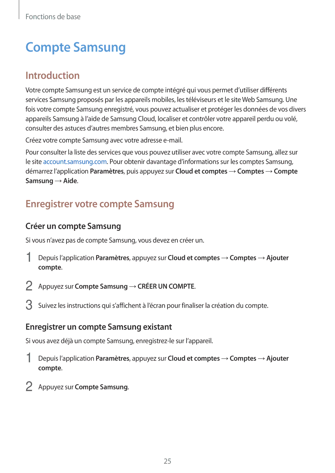 Samsung SM-T395NZKAXEF manual Compte Samsung, Introduction, Enregistrer votre compte Samsung, Créer un compte Samsung 