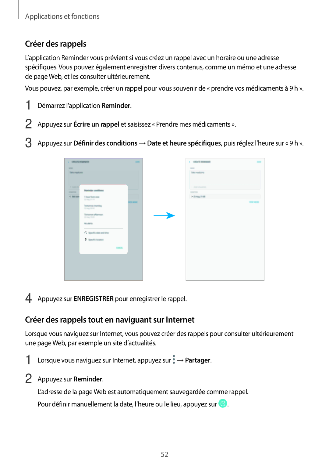 Samsung SM-T395NZKAXEF manual Créer des rappels tout en naviguant sur Internet 