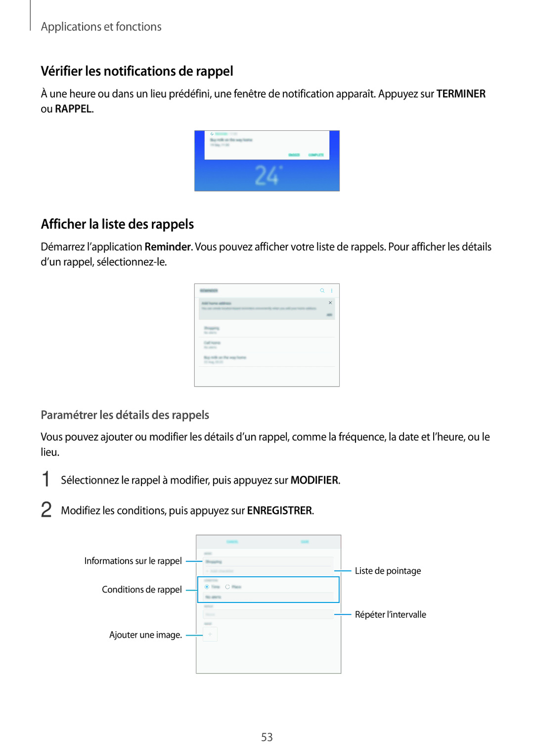 Samsung SM-T395NZKAXEF manual Vérifier les notifications de rappel, Afficher la liste des rappels 