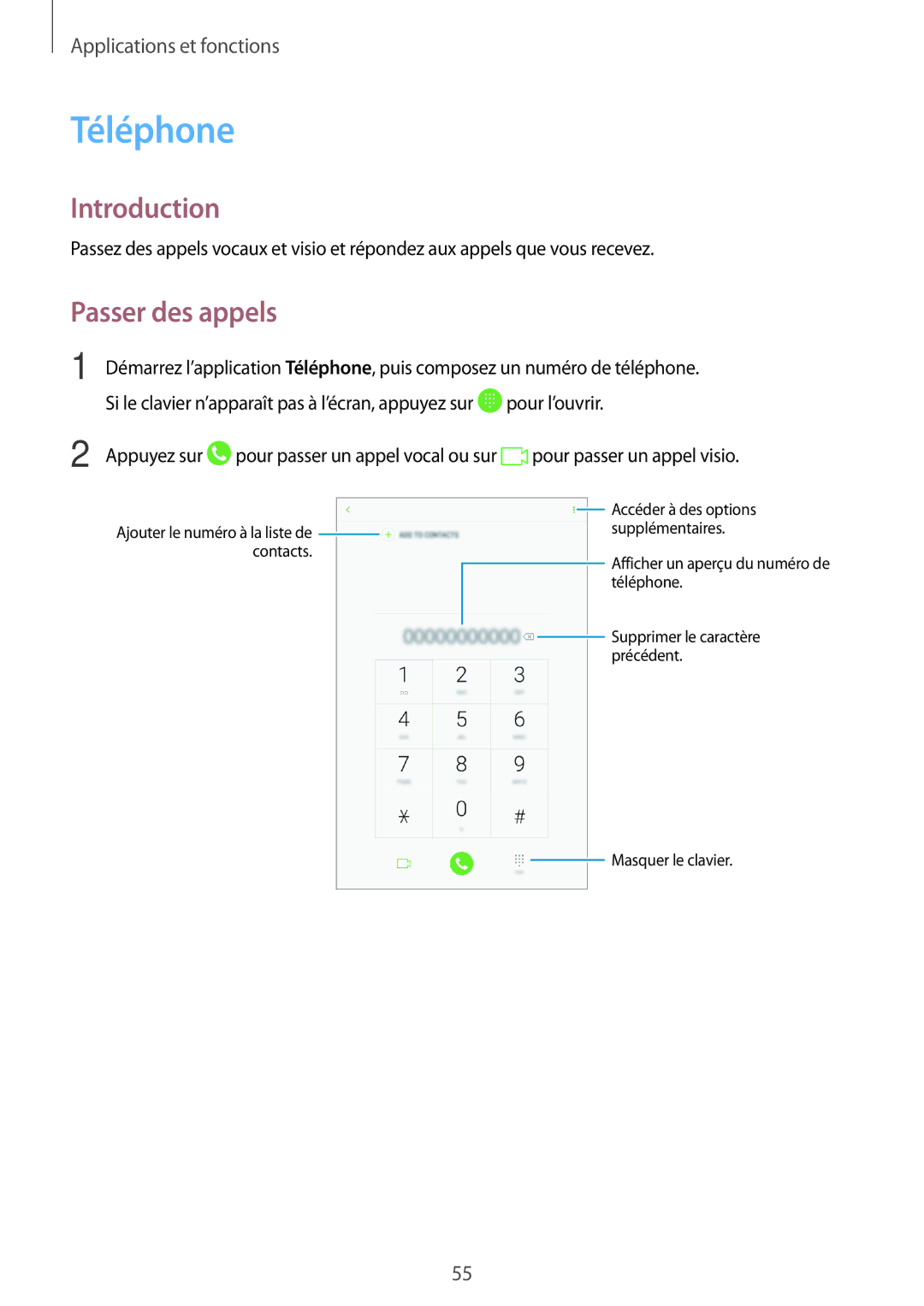 Samsung SM-T395NZKAXEF manual Téléphone, Passer des appels 