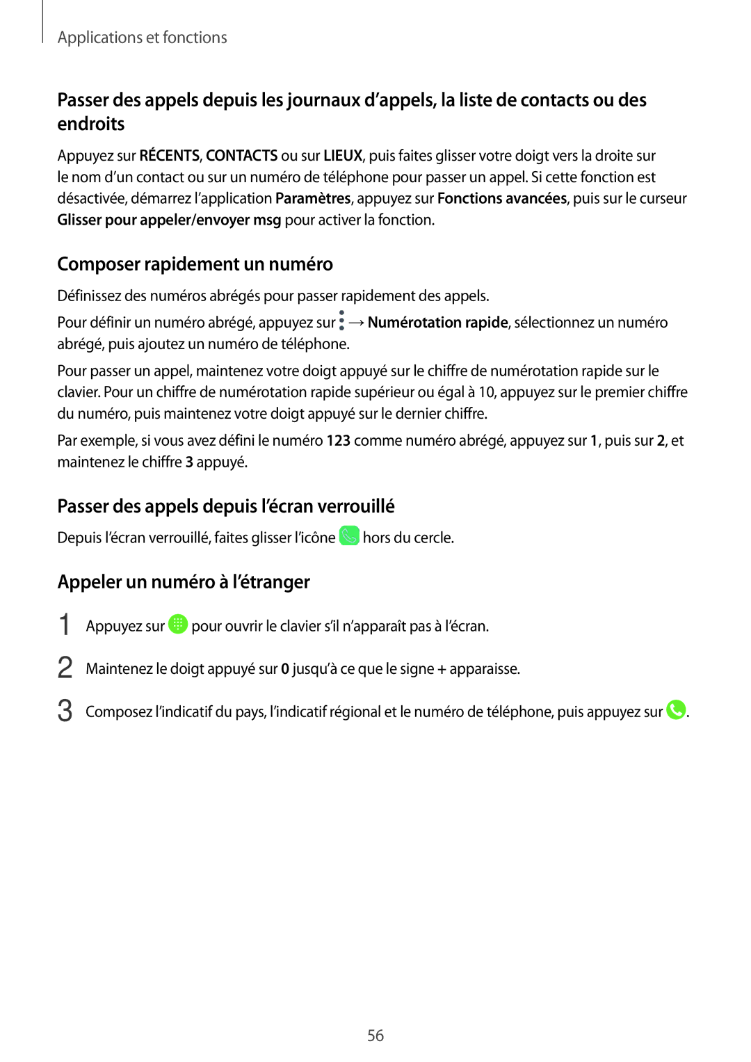 Samsung SM-T395NZKAXEF manual Composer rapidement un numéro, Passer des appels depuis l’écran verrouillé 