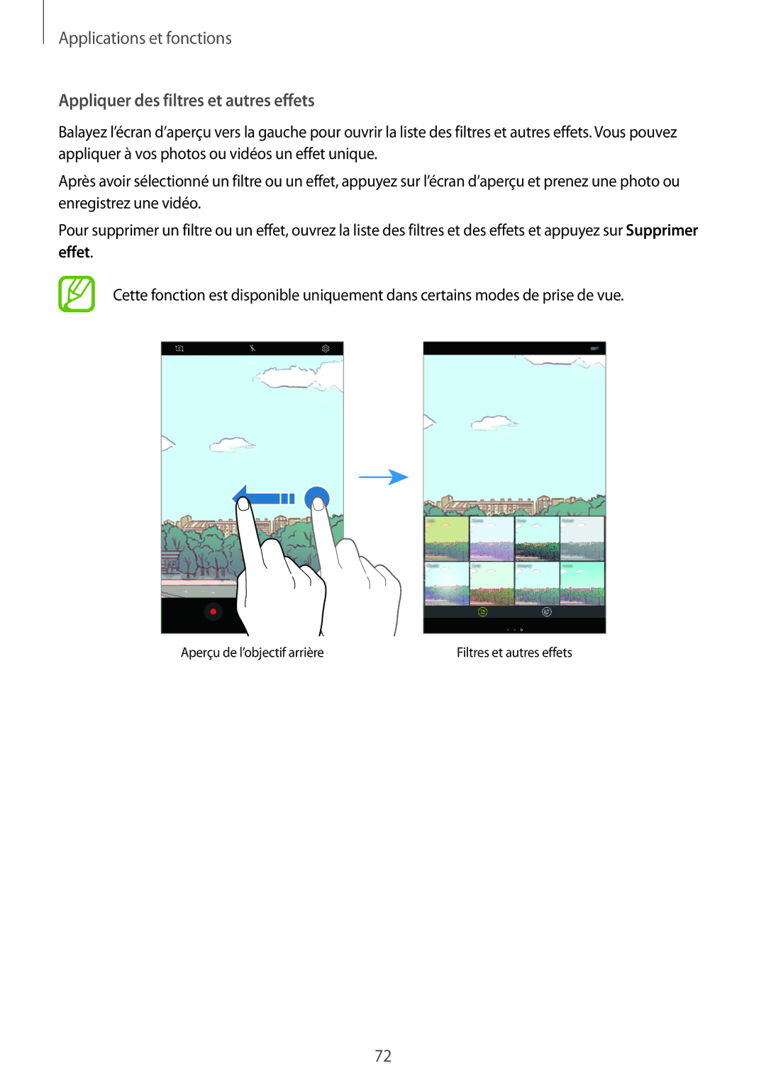 Samsung SM-T395NZKAXEF manual Appliquer des filtres et autres effets 