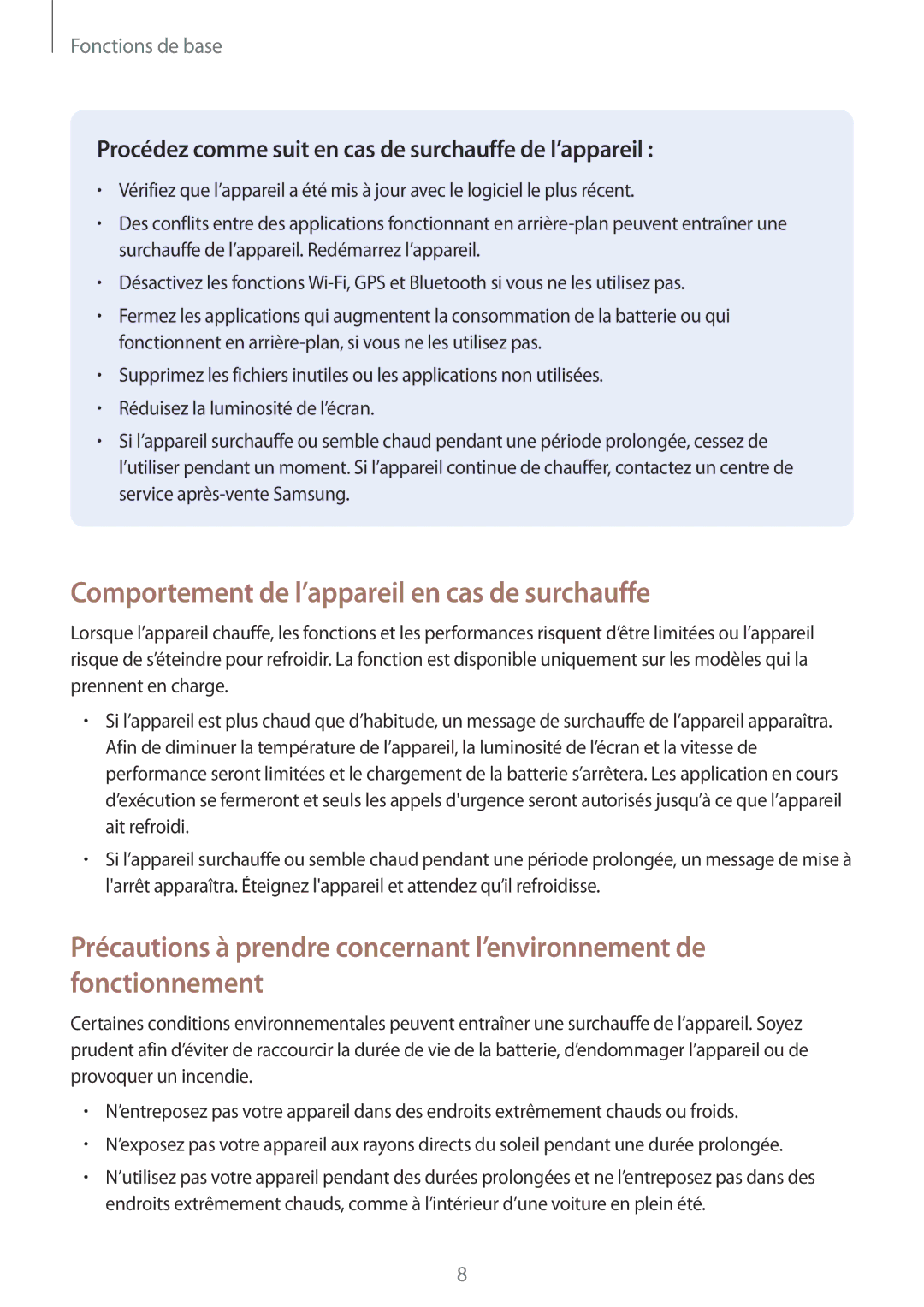 Samsung SM-T395NZKAXEF manual Comportement de l’appareil en cas de surchauffe 