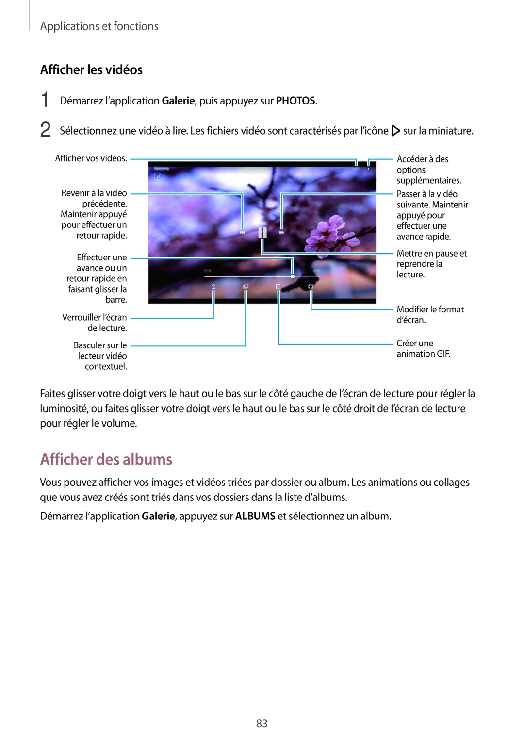 Samsung SM-T395NZKAXEF manual Afficher des albums, Afficher les vidéos 