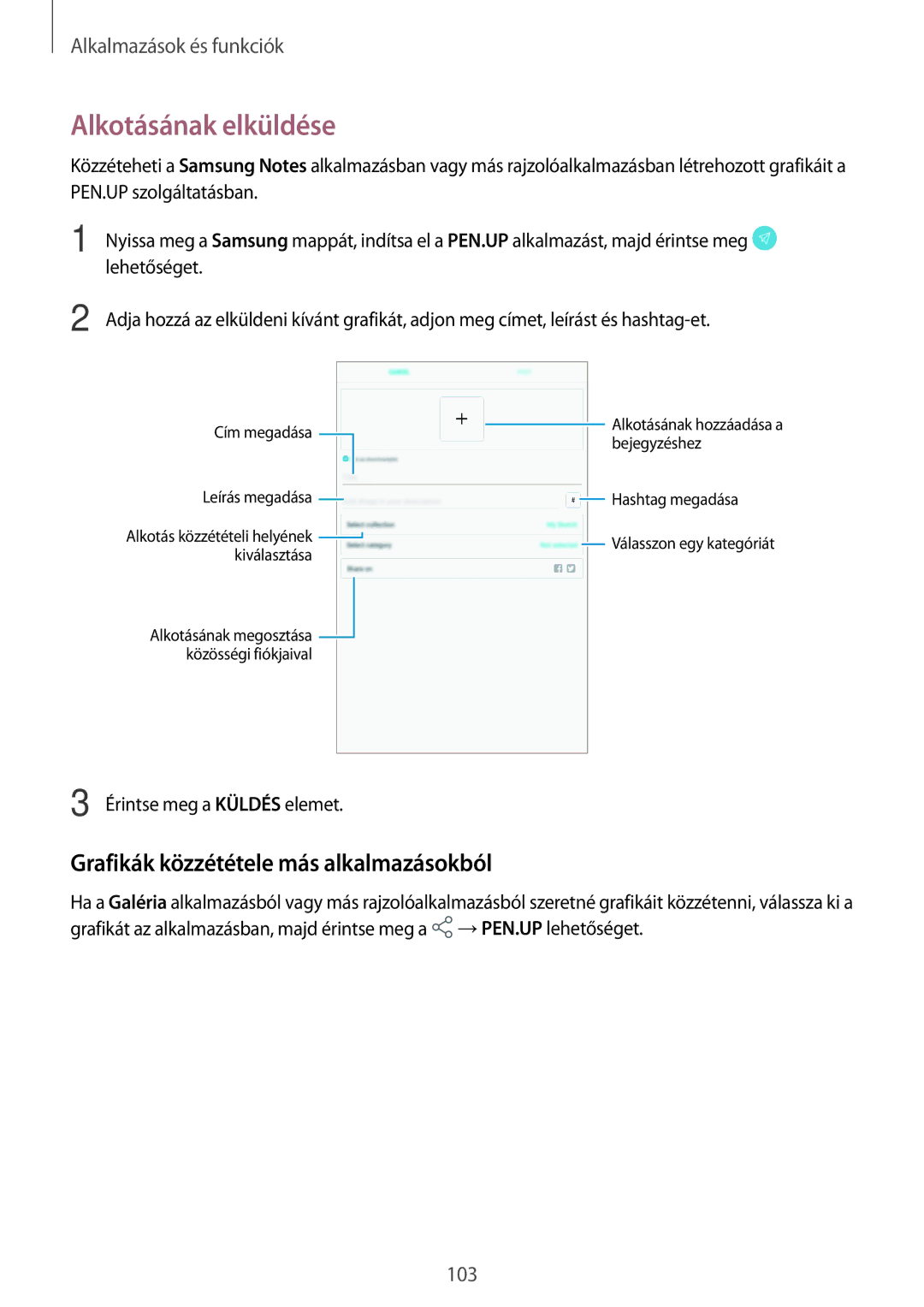 Samsung SM-T395NZKAXEH, SM-T395NZKAXEZ, SM-T395NZKAEUR manual Alkotásának elküldése, Grafikák közzététele más alkalmazásokból 