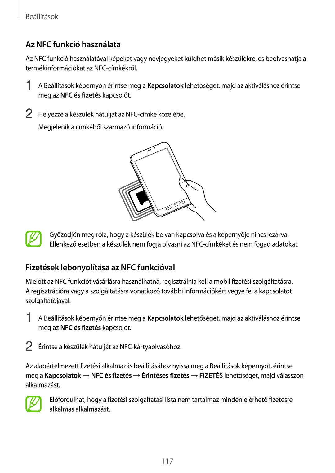 Samsung SM-T395NZKAEUR, SM-T395NZKAXEZ, SM-T395NZKAXSK Az NFC funkció használata, Fizetések lebonyolítása az NFC funkcióval 