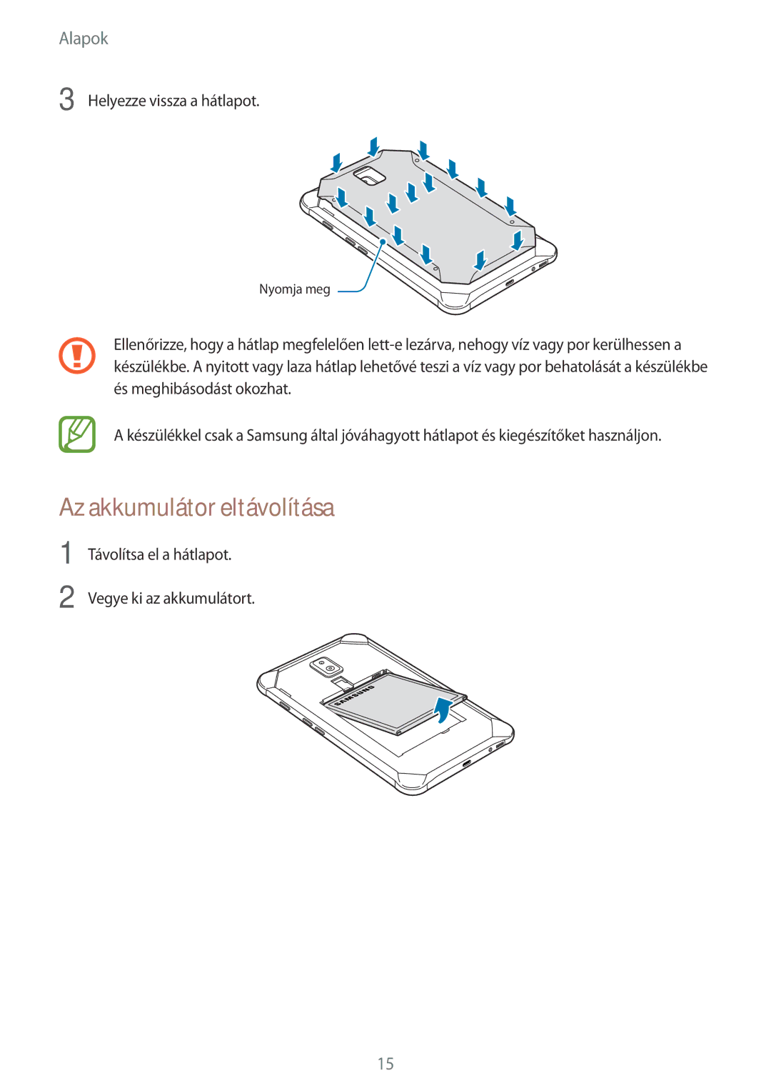 Samsung SM-T395NZKAXEH, SM-T395NZKAXEZ, SM-T395NZKAEUR, SM-T395NZKAXSK manual Az akkumulátor eltávolítása 