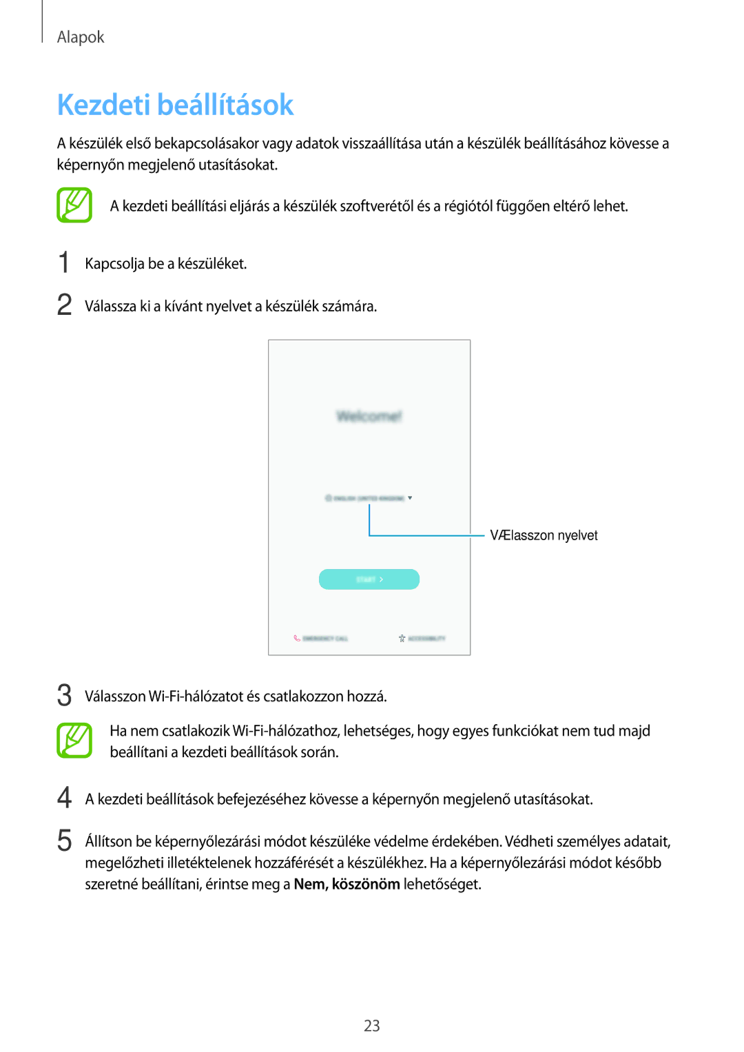 Samsung SM-T395NZKAXEH, SM-T395NZKAXEZ, SM-T395NZKAEUR, SM-T395NZKAXSK manual Kezdeti beállítások 