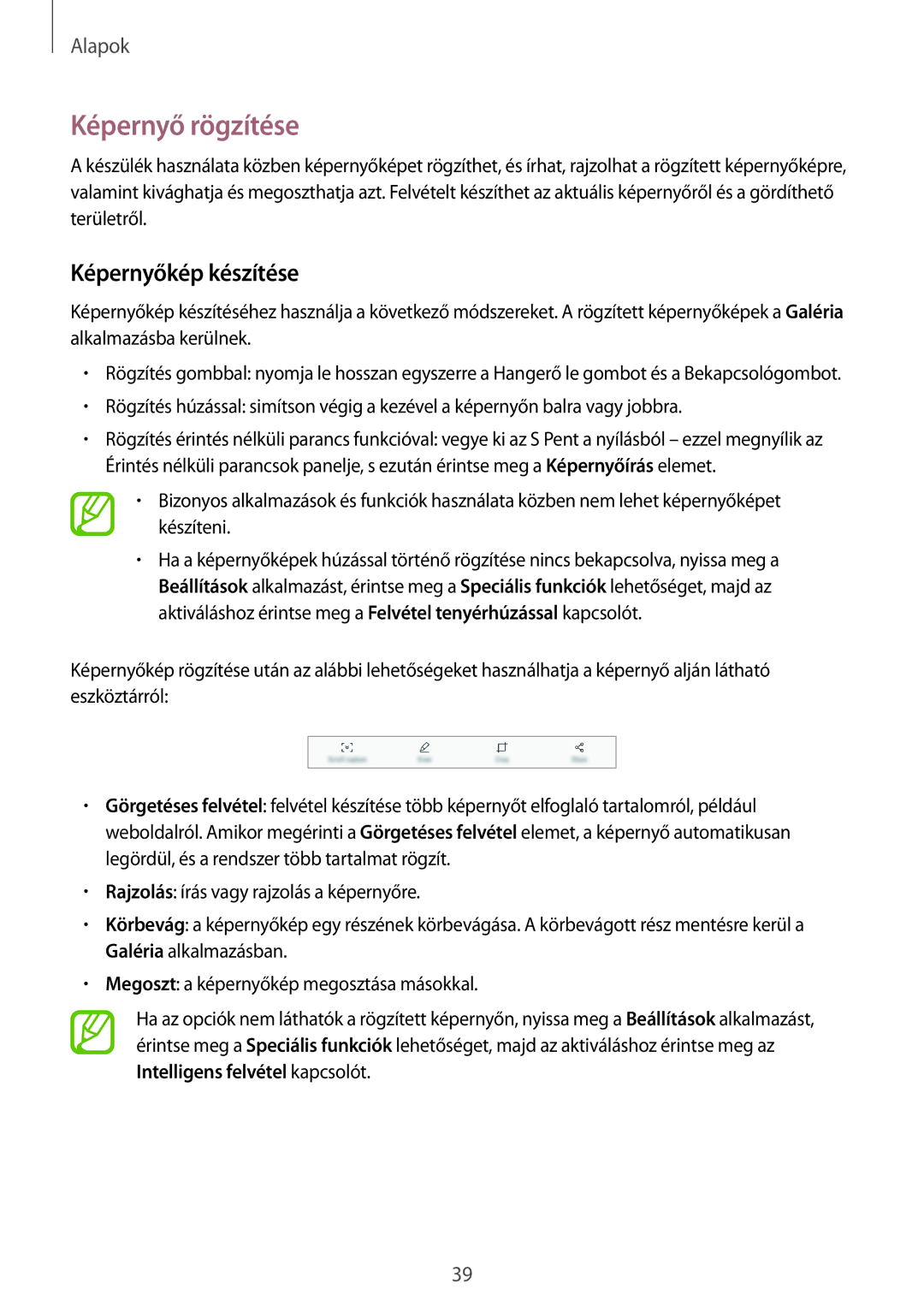 Samsung SM-T395NZKAXEH, SM-T395NZKAXEZ, SM-T395NZKAEUR, SM-T395NZKAXSK manual Képernyő rögzítése, Képernyőkép készítése 