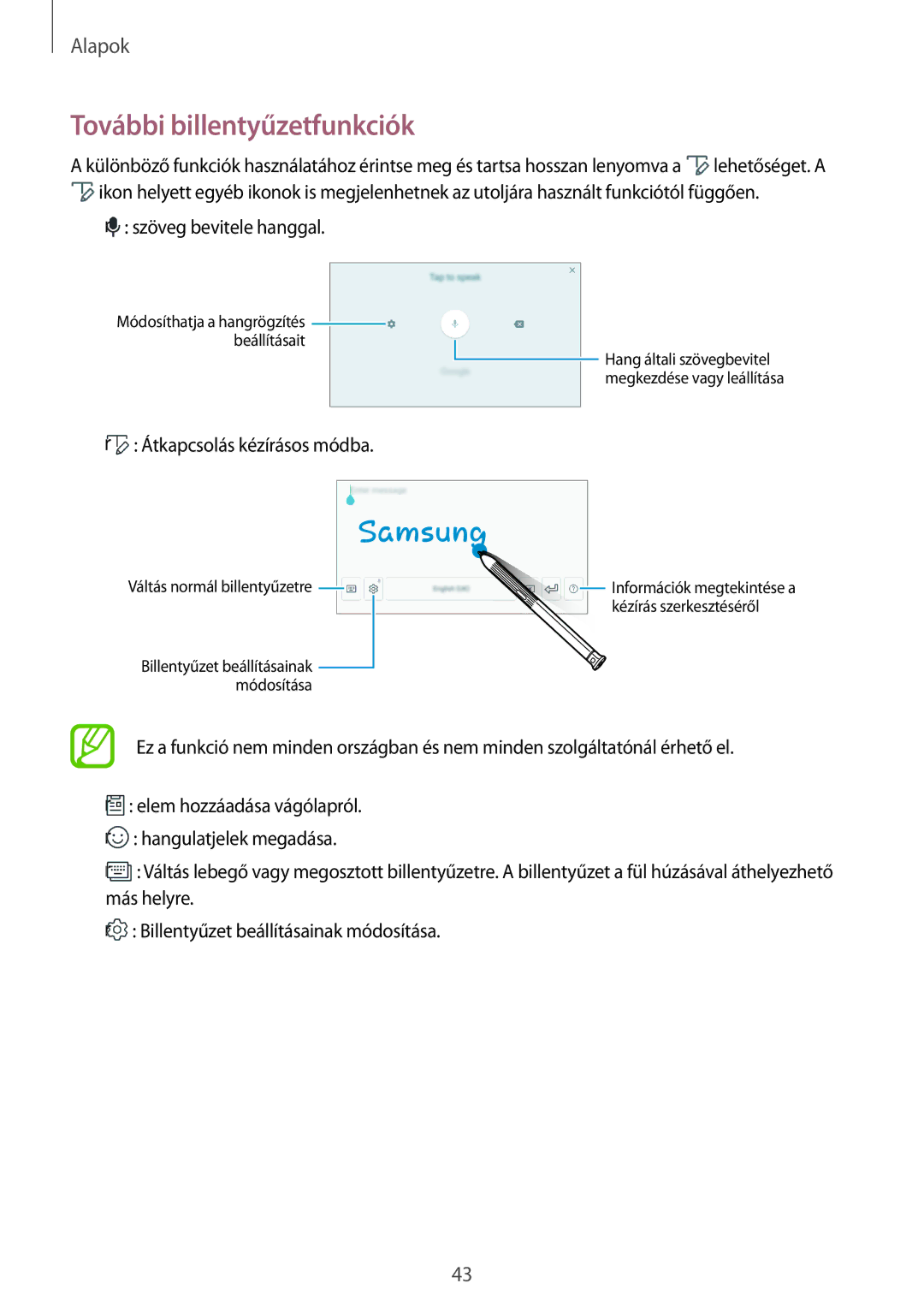 Samsung SM-T395NZKAXEH, SM-T395NZKAXEZ, SM-T395NZKAEUR manual További billentyűzetfunkciók, Átkapcsolás kézírásos módba 