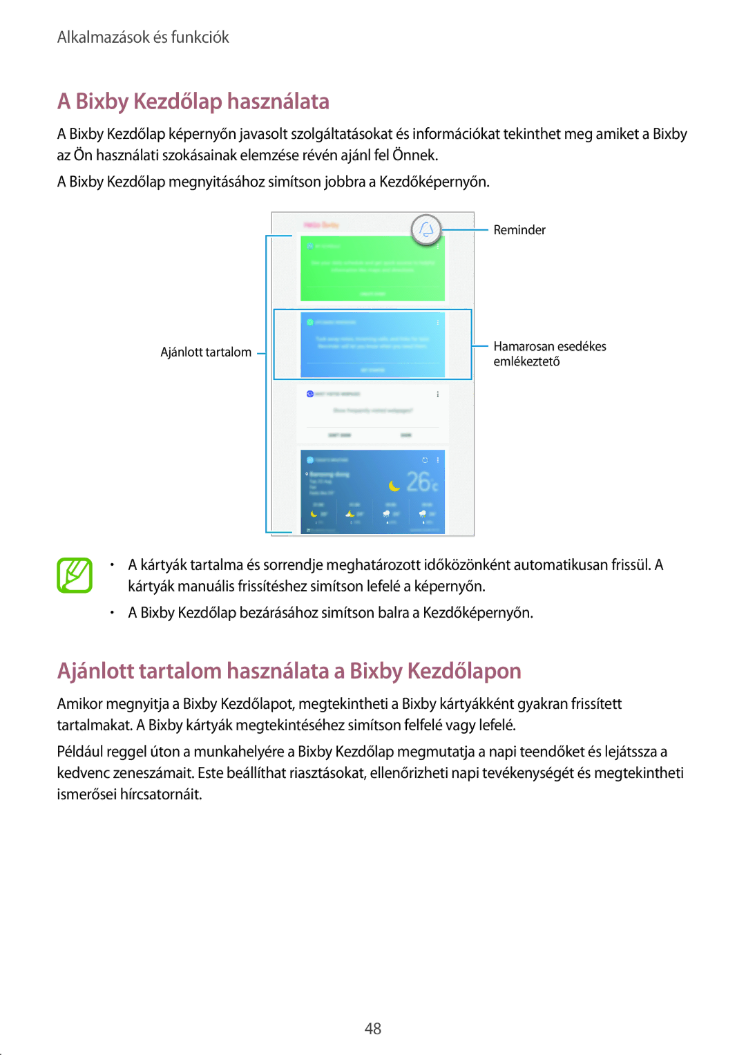 Samsung SM-T395NZKAXEZ, SM-T395NZKAEUR manual Bixby Kezdőlap használata, Ajánlott tartalom használata a Bixby Kezdőlapon 