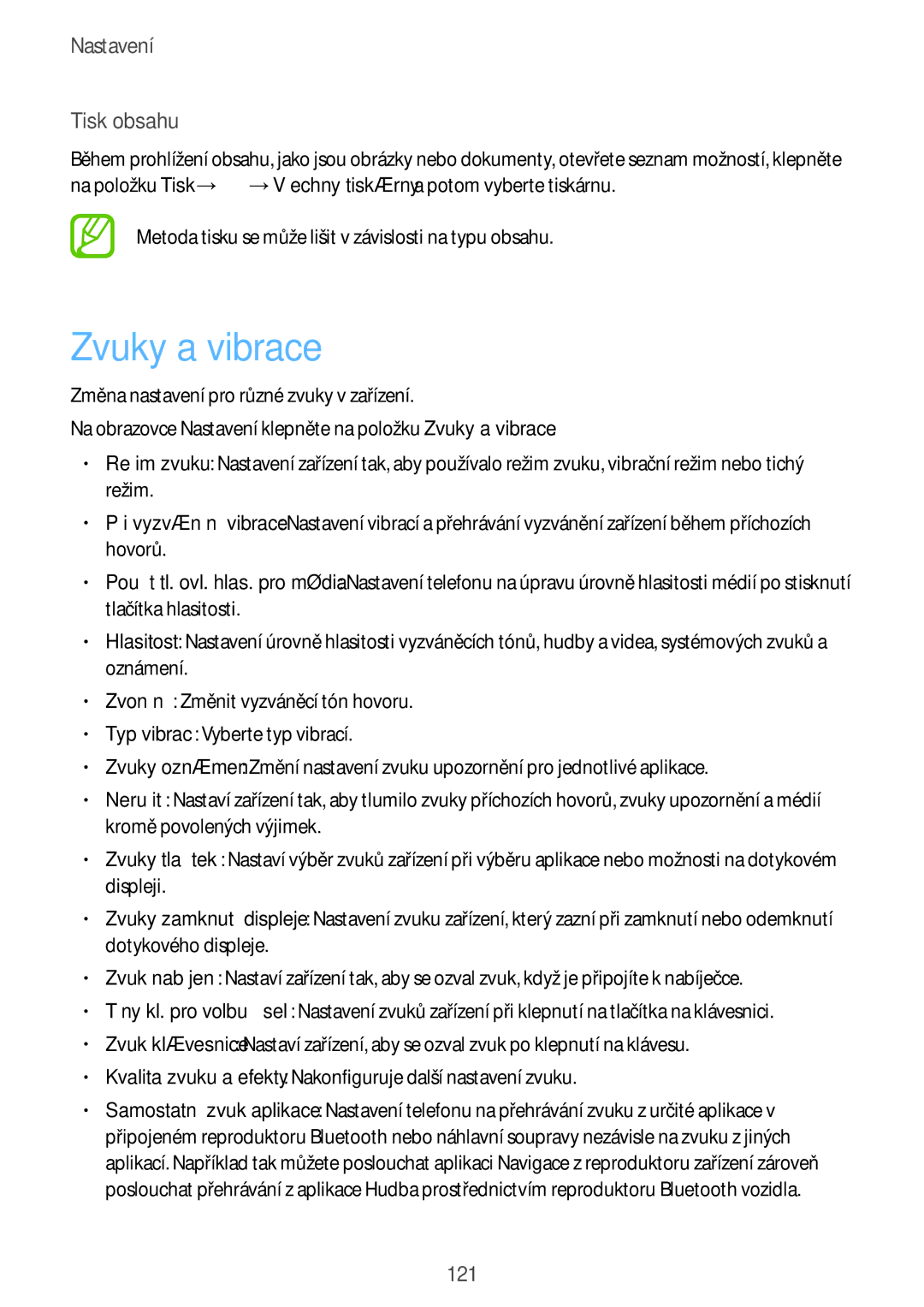 Samsung SM-T395NZKAXEZ manual Zvuky a vibrace, Tisk obsahu 