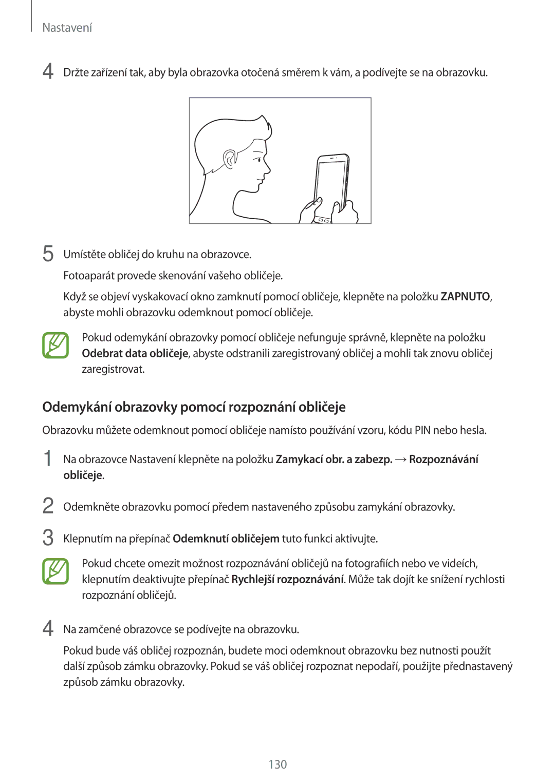 Samsung SM-T395NZKAXEZ manual Odemykání obrazovky pomocí rozpoznání obličeje 