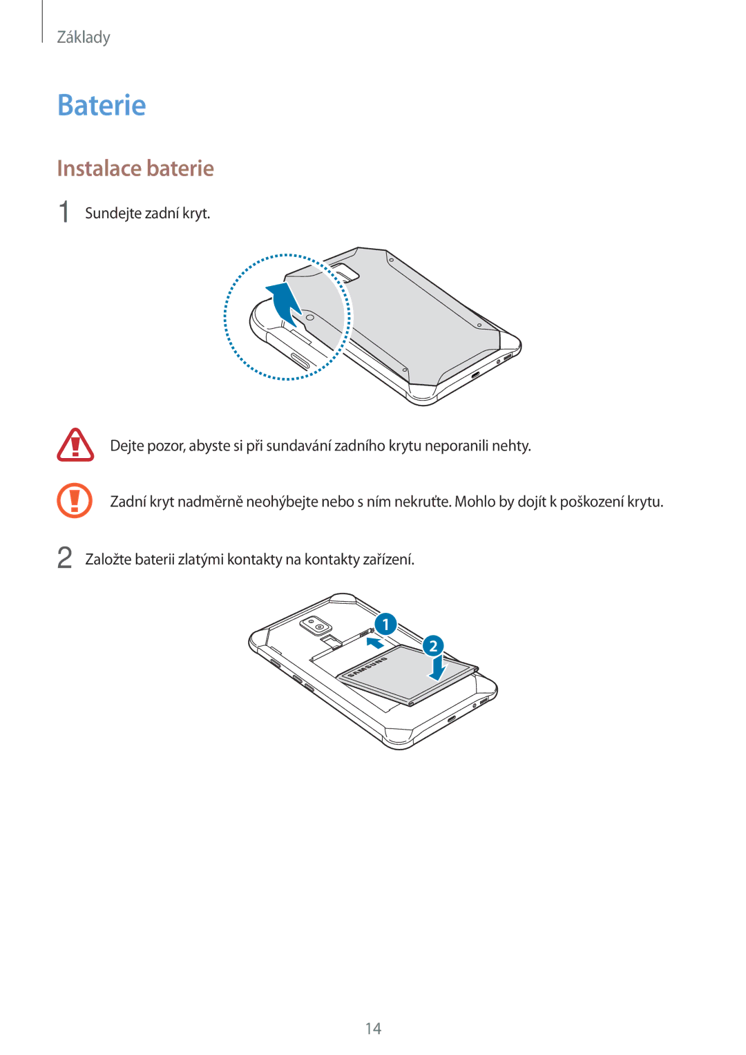 Samsung SM-T395NZKAXEZ manual Baterie, Instalace baterie 