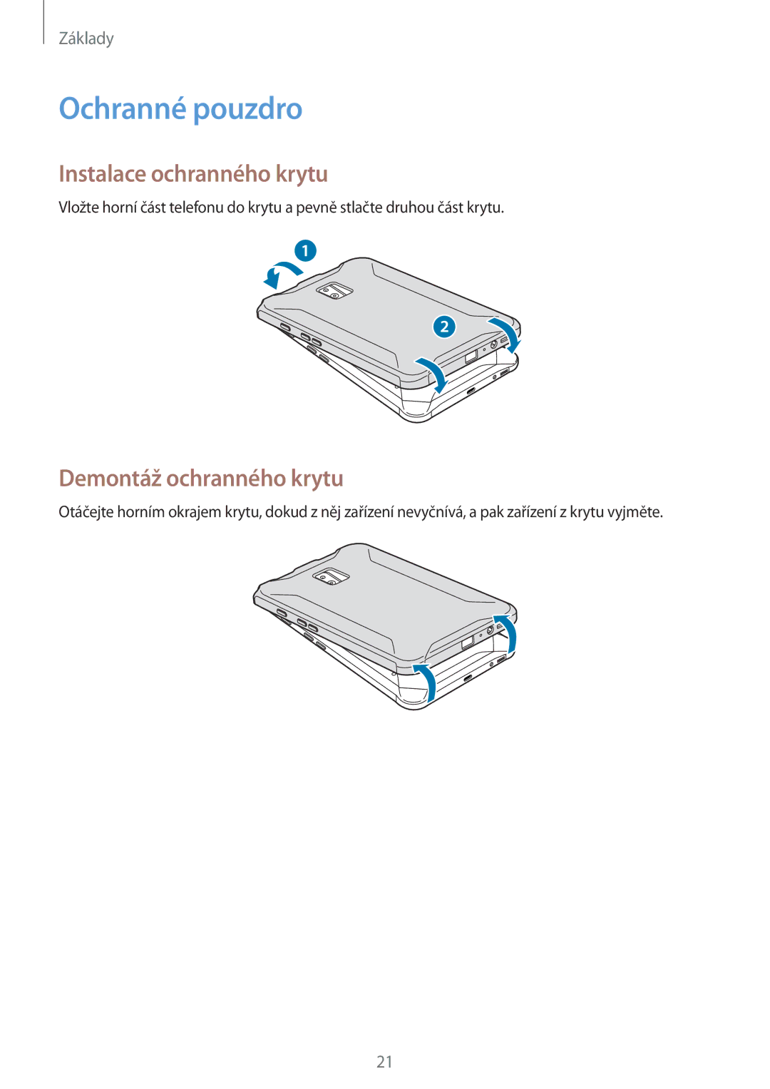 Samsung SM-T395NZKAXEZ manual Ochranné pouzdro, Instalace ochranného krytu, Demontáž ochranného krytu 