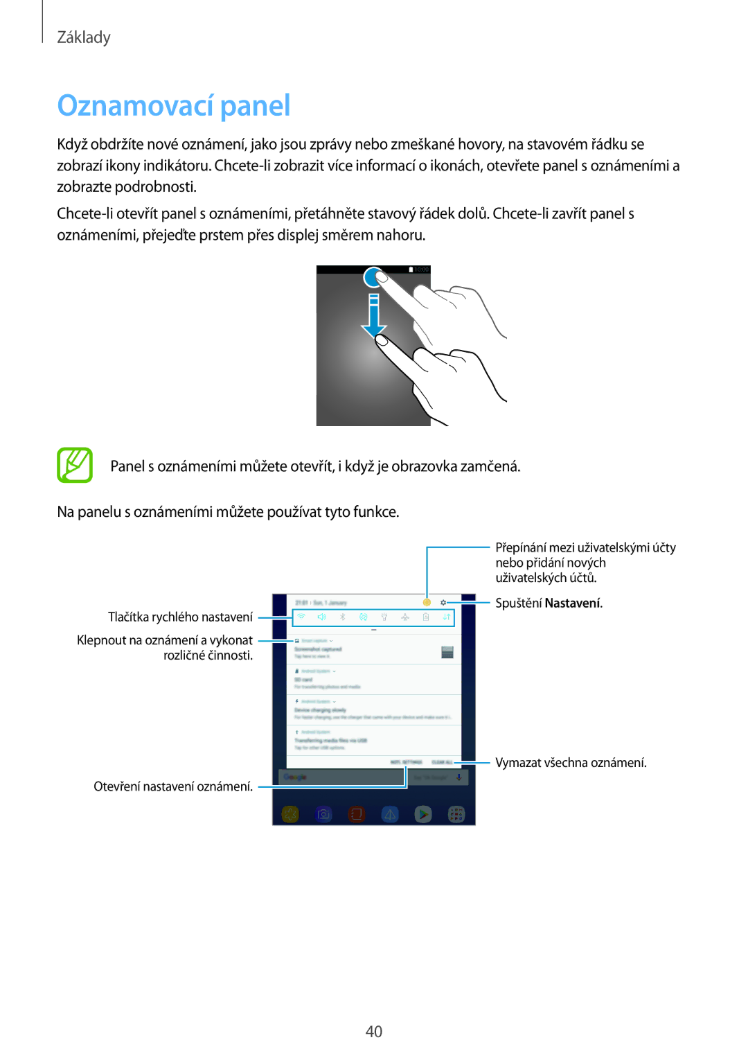 Samsung SM-T395NZKAXEZ manual Oznamovací panel 