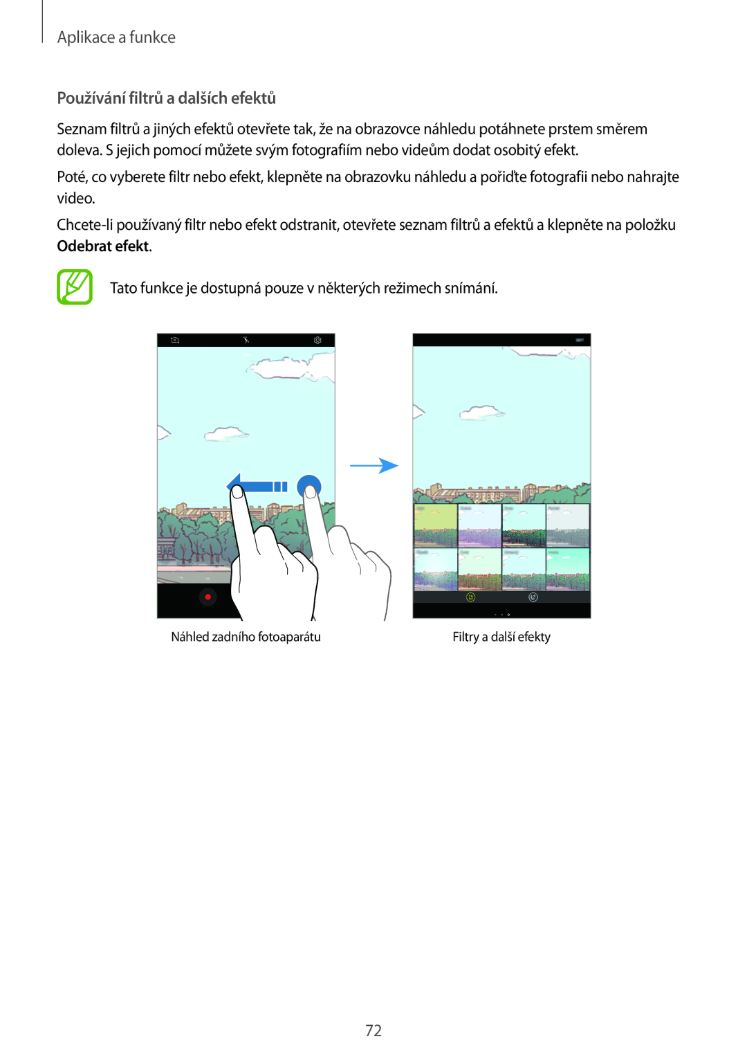 Samsung SM-T395NZKAXEZ manual Používání filtrů a dalších efektů 