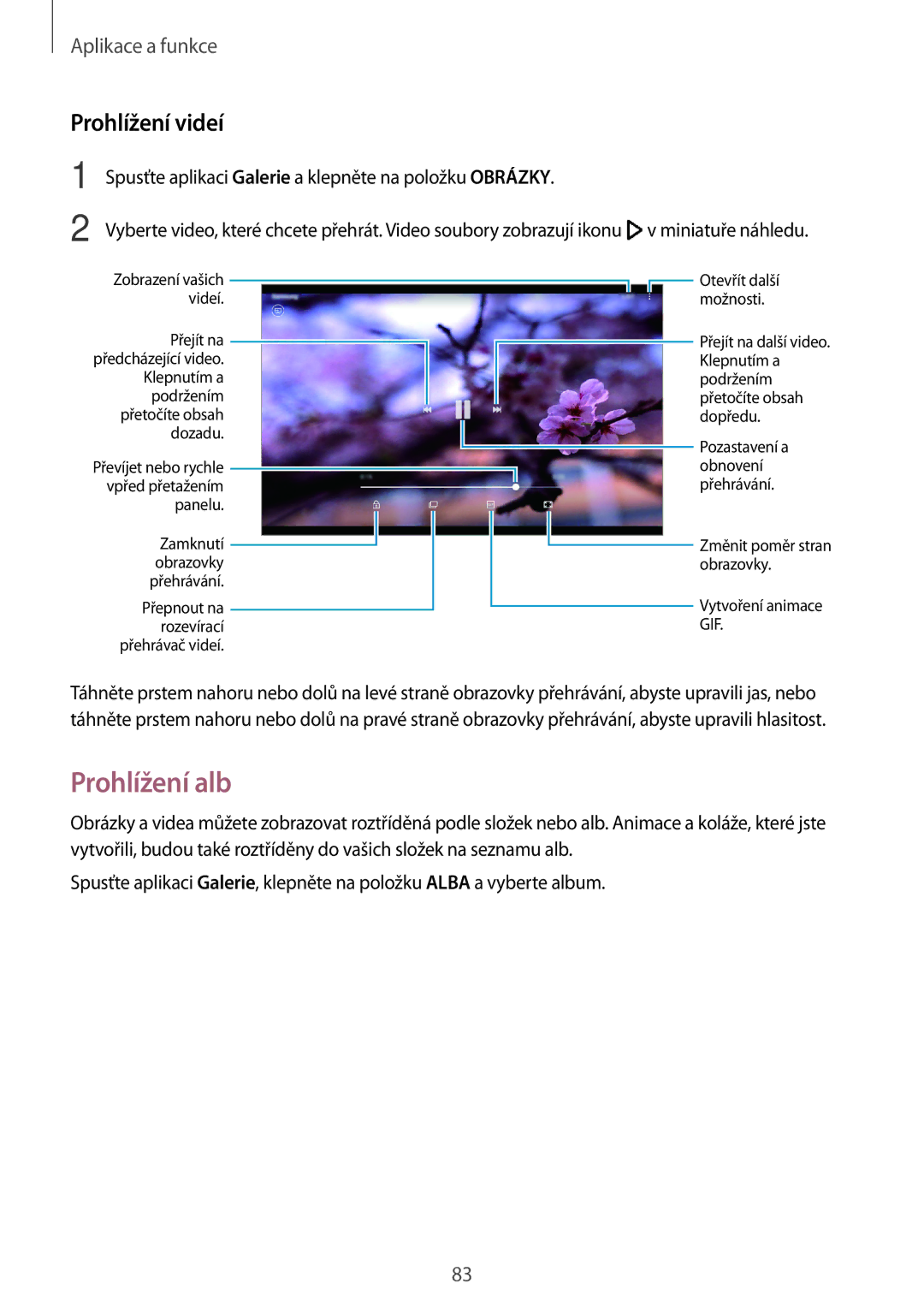 Samsung SM-T395NZKAXEZ manual Prohlížení alb, Prohlížení videí 