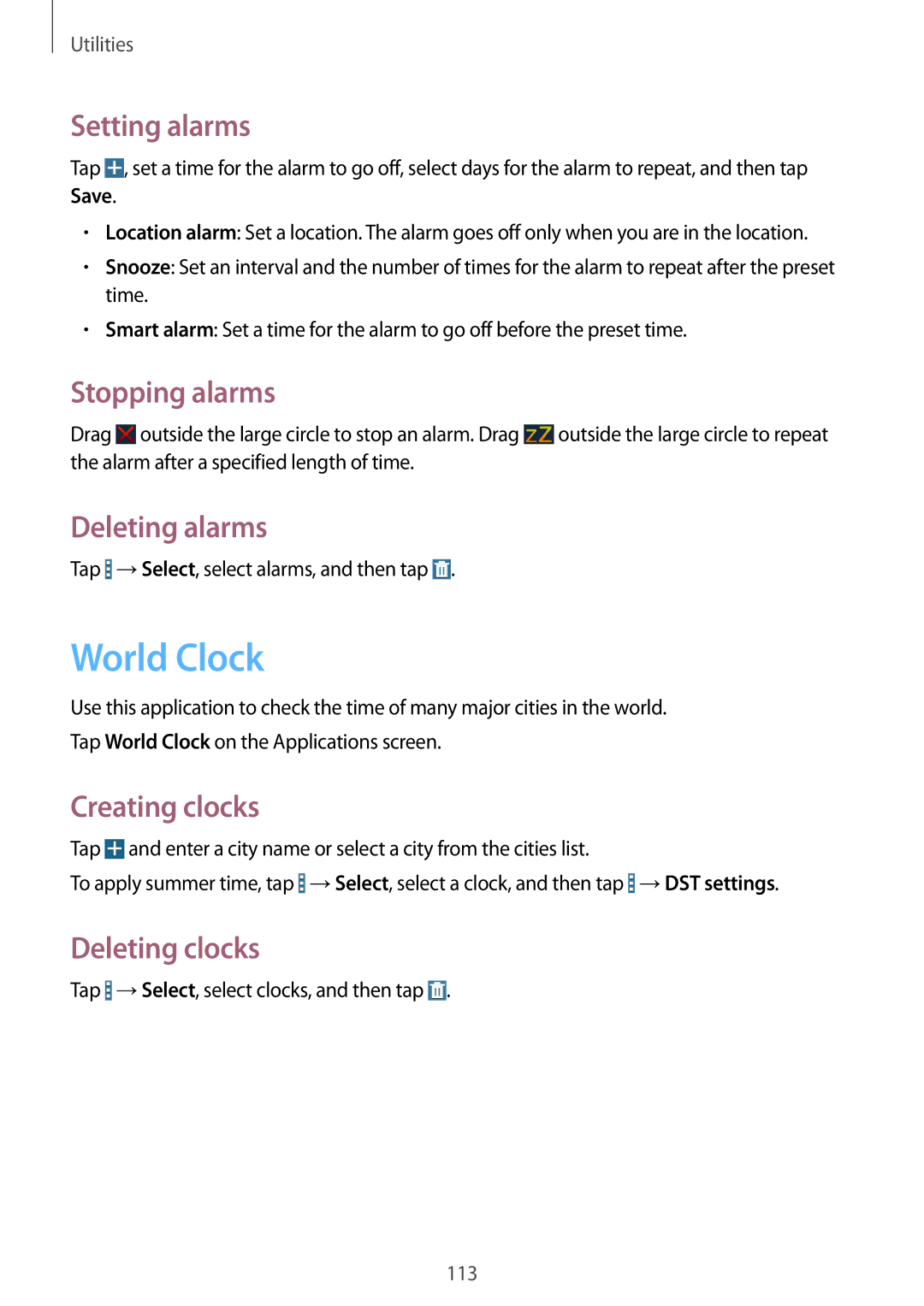 Samsung SM-T520NZWASEB, SM-T520NZKAATO, SM-T520NZWAEUR, SM-T520NZWADBT, SM-T520NZKAEUR, SM-T520NZKATPH manual World Clock 