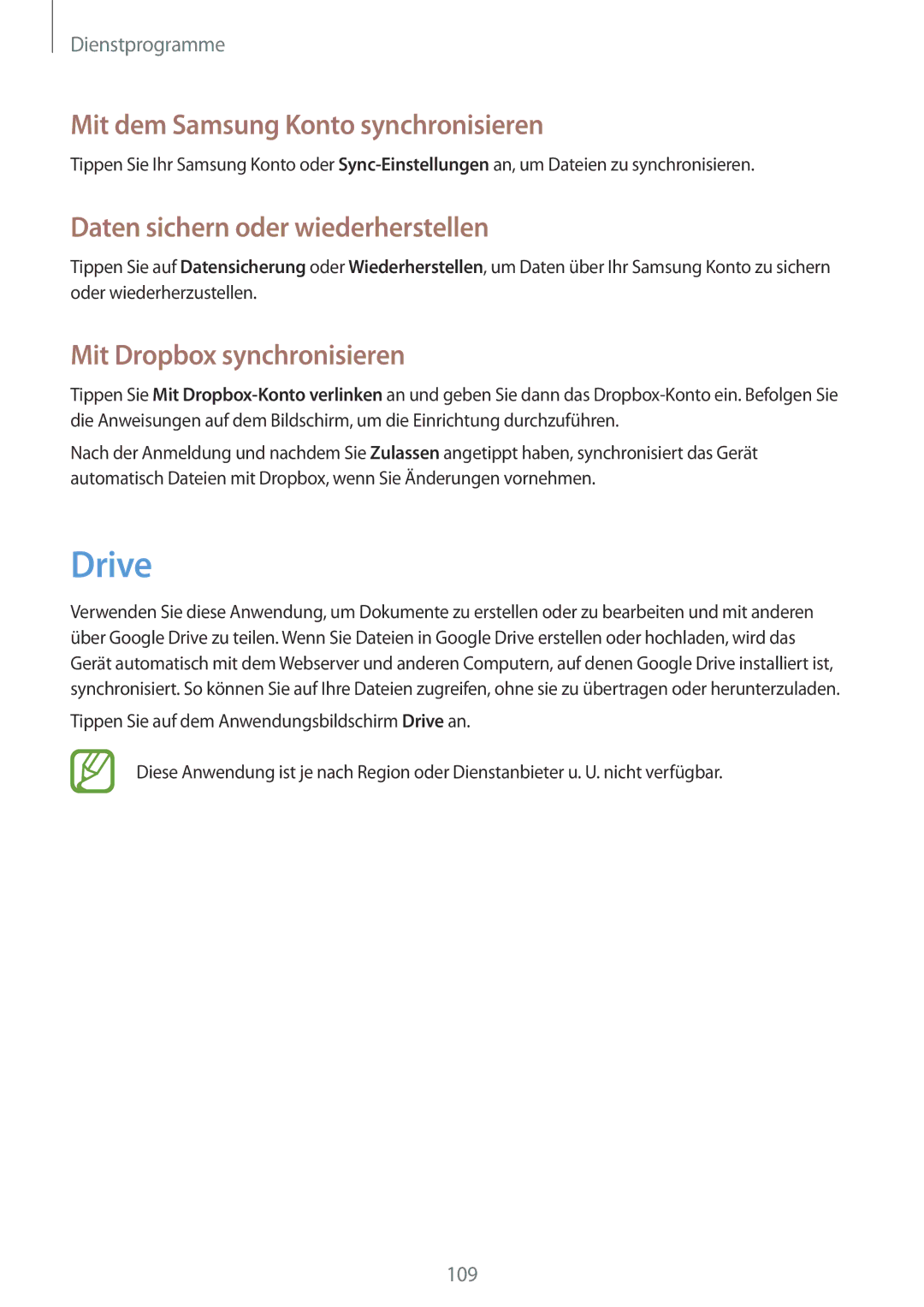 Samsung SM-T520NZWAEUR, SM-T520NZKAATO Drive, Mit dem Samsung Konto synchronisieren, Daten sichern oder wiederherstellen 