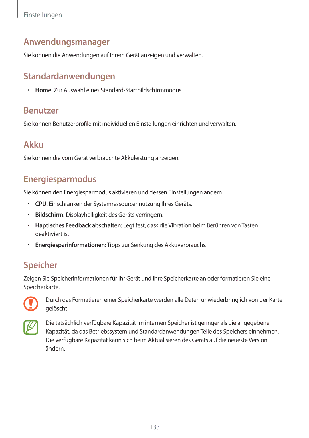 Samsung SM-T520NZWAEUR, SM-T520NZKAATO Anwendungsmanager, Standardanwendungen, Benutzer, Akku, Energiesparmodus, Speicher 