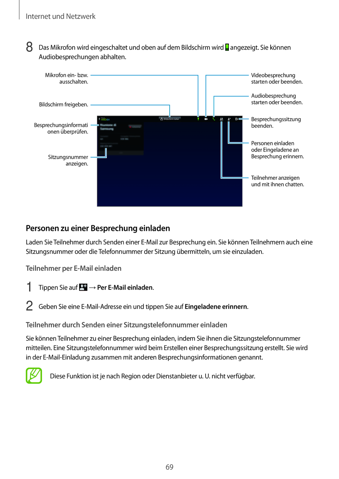 Samsung SM-T520XZWADBT, SM-T520NZKAATO manual Personen zu einer Besprechung einladen, Tippen Sie auf →Per E-Mail einladen 