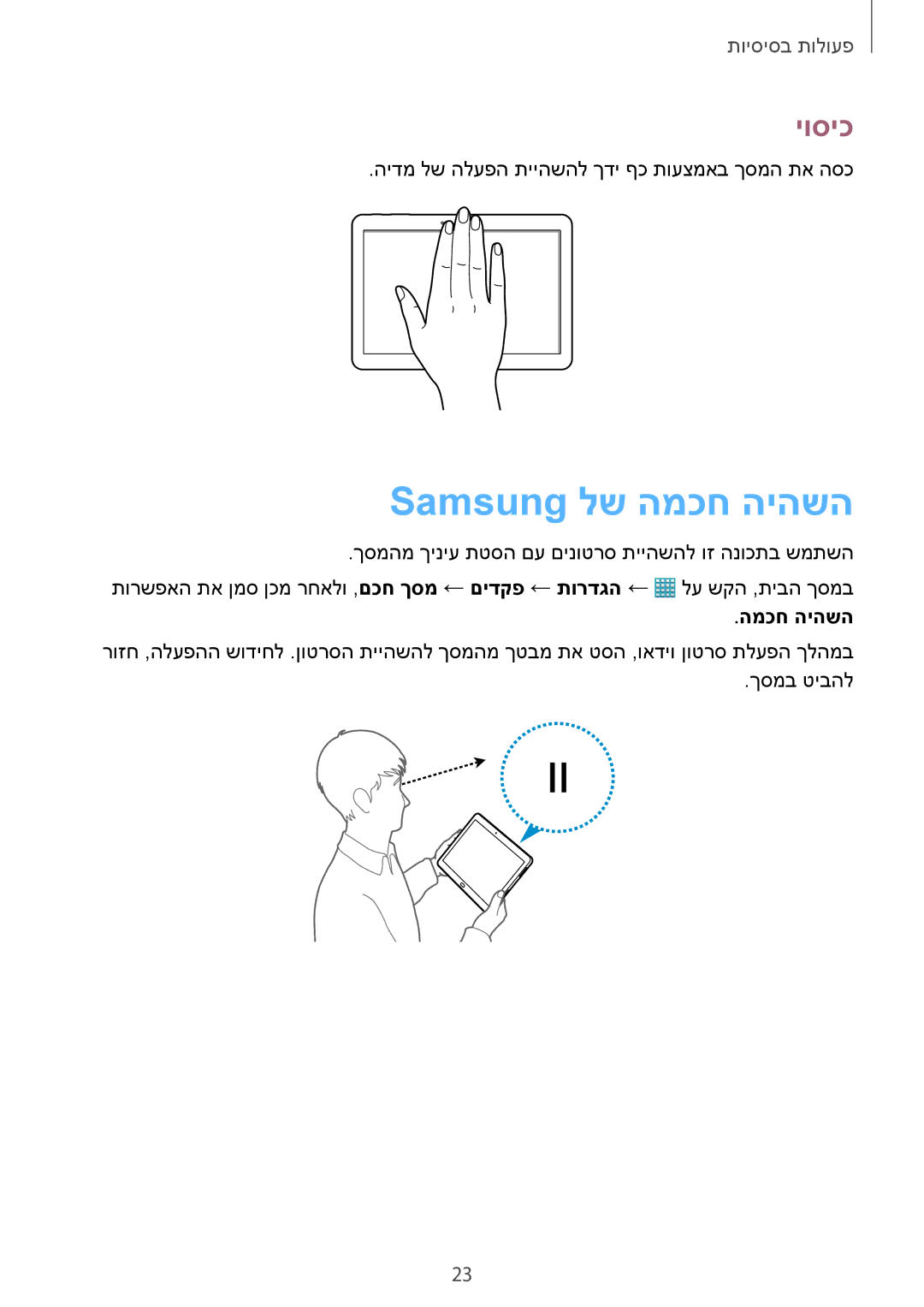 Samsung SM-T520NZKAILO, SM-T520NZKASEE, SM-T520NZWASEE, SM-T520XZWAILO, SM-T520NZWAILO manual Samsung לש המכח היהשה, יוסיכ 