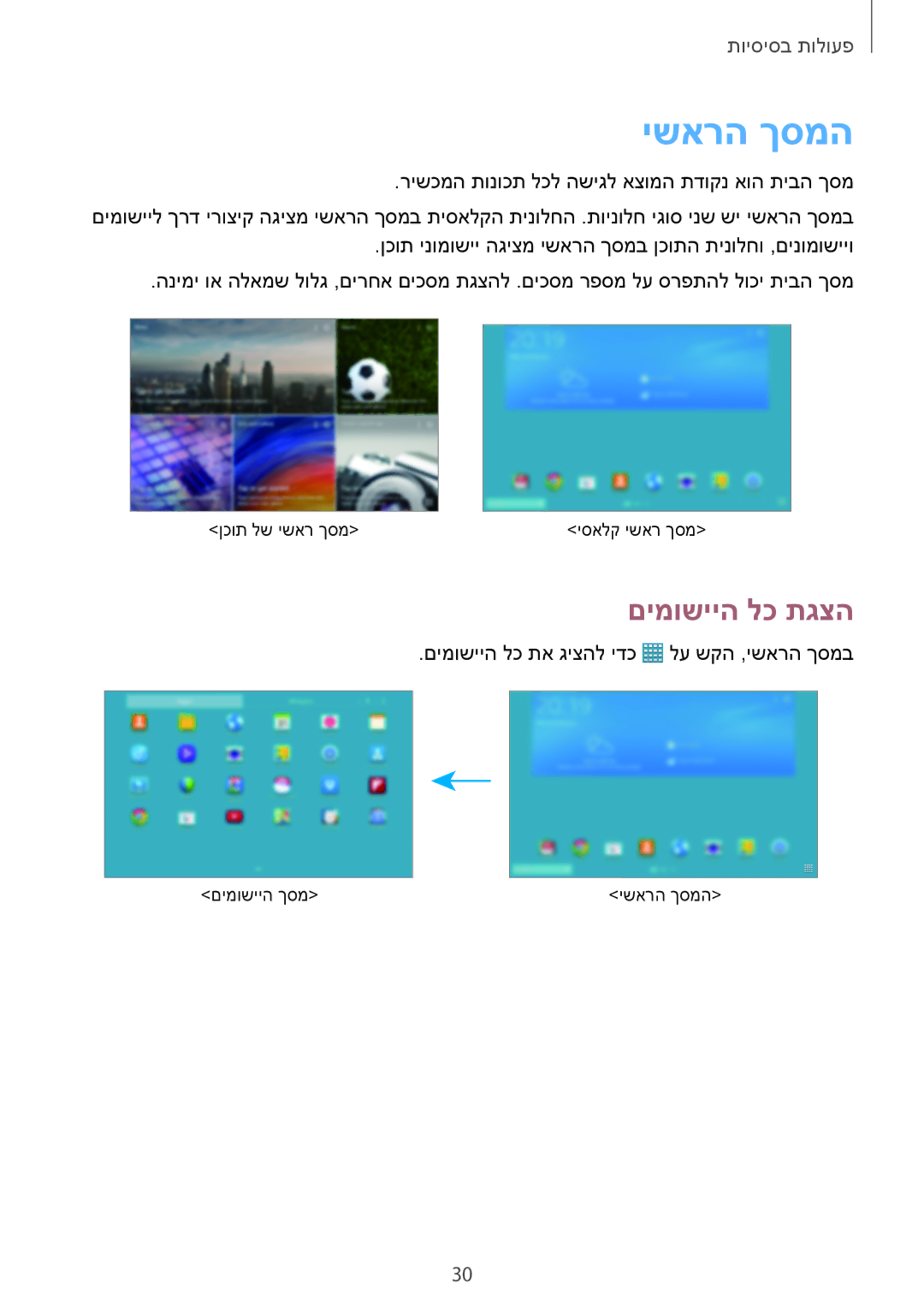 Samsung SM-T520NZKASEE, SM-T520NZWASEE, SM-T520XZWAILO, SM-T520NZKAILO, SM-T520NZWAILO manual ישארה ךסמה, םימושייה לכ תגצה 