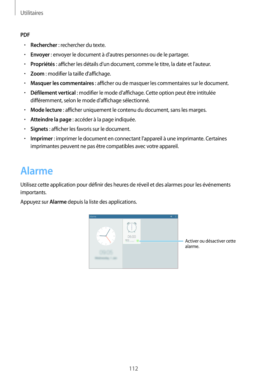 Samsung SM-T520XZWAXEF, SM-T520NZKAXEF, SM-T520NZWAXEF manual Alarme 