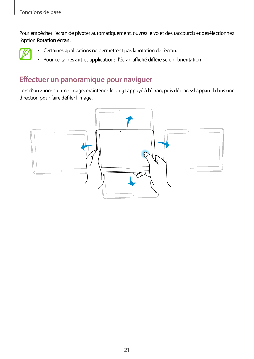 Samsung SM-T520NZKAXEF, SM-T520XZWAXEF, SM-T520NZWAXEF manual Effectuer un panoramique pour naviguer 