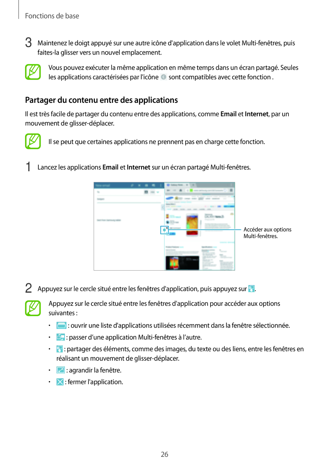 Samsung SM-T520NZWAXEF, SM-T520NZKAXEF, SM-T520XZWAXEF manual Partager du contenu entre des applications 