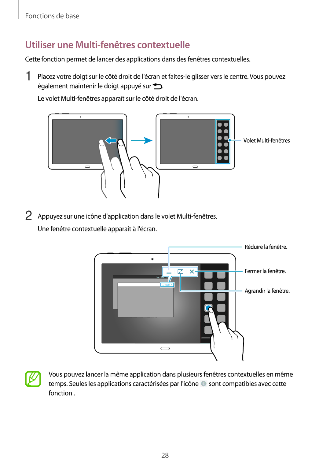 Samsung SM-T520XZWAXEF, SM-T520NZKAXEF, SM-T520NZWAXEF manual Utiliser une Multi-fenêtres contextuelle 