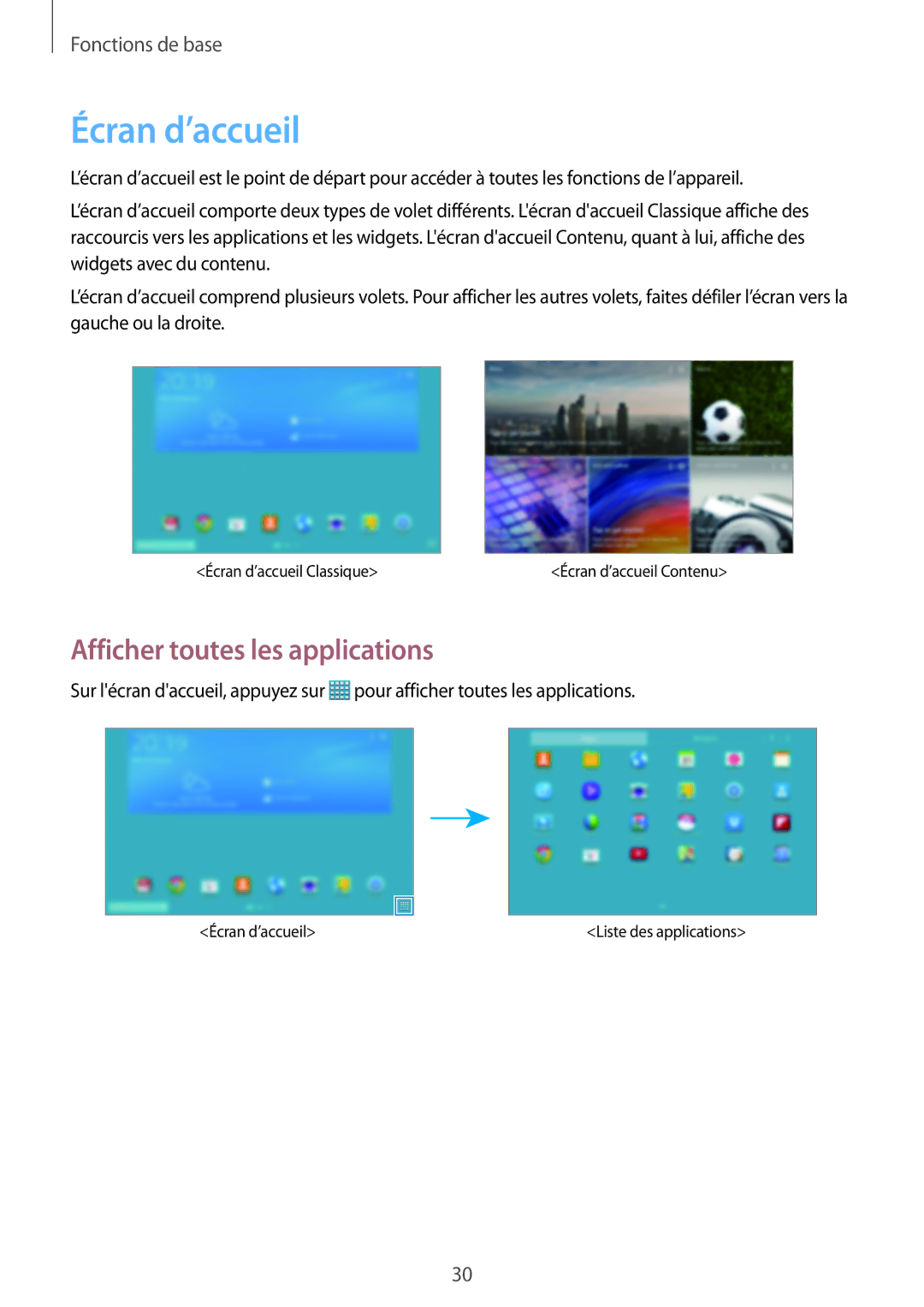 Samsung SM-T520NZKAXEF, SM-T520XZWAXEF, SM-T520NZWAXEF manual Écran d’accueil, Afficher toutes les applications 