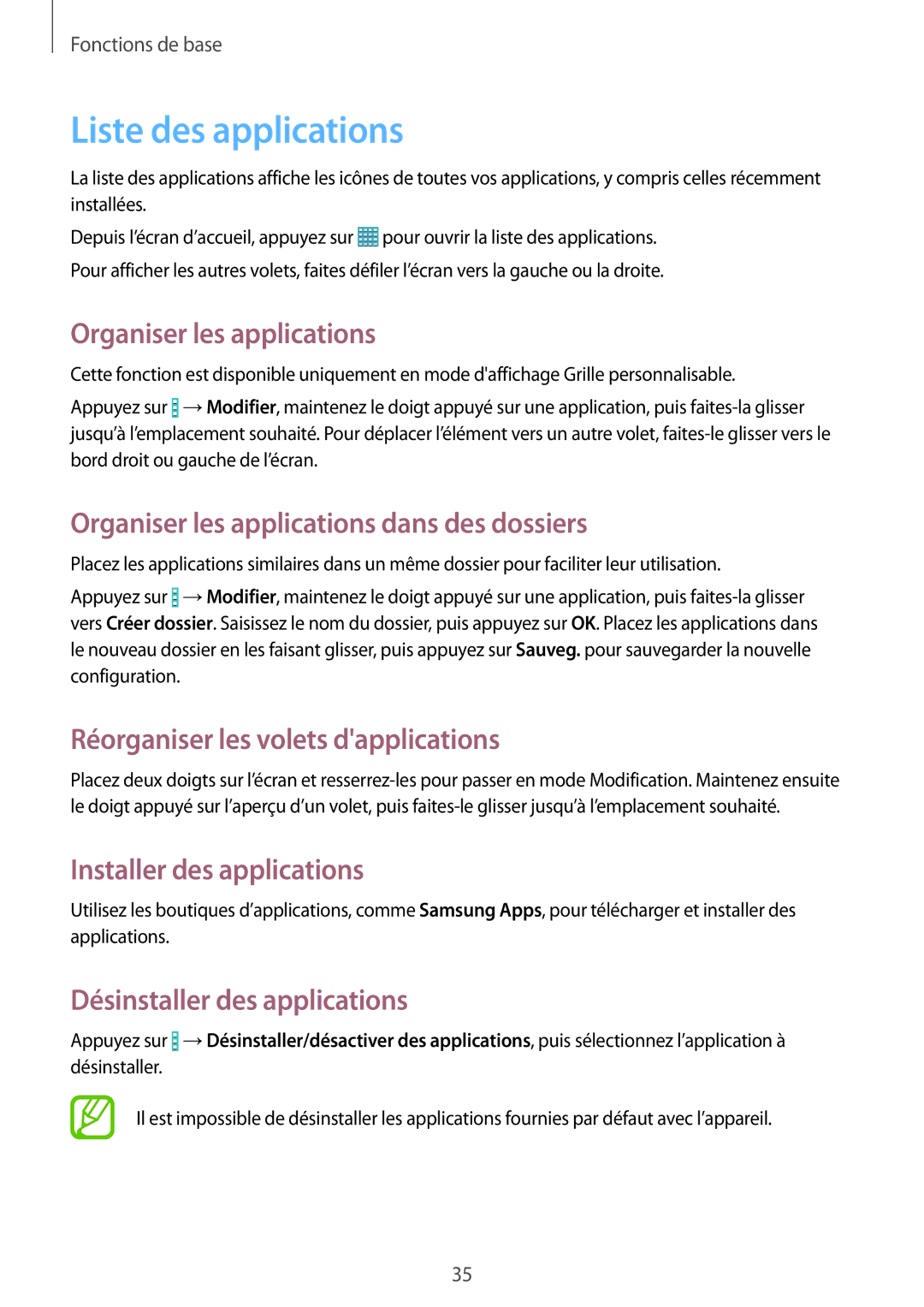 Samsung SM-T520NZWAXEF, SM-T520NZKAXEF, SM-T520XZWAXEF manual Liste des applications 