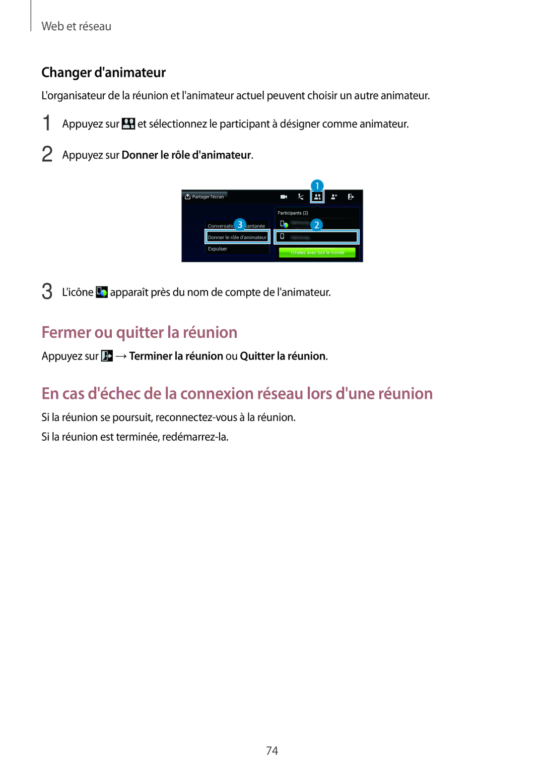 Samsung SM-T520NZWAXEF, SM-T520NZKAXEF, SM-T520XZWAXEF manual Changer danimateur, Appuyez sur Donner le rôle danimateur 