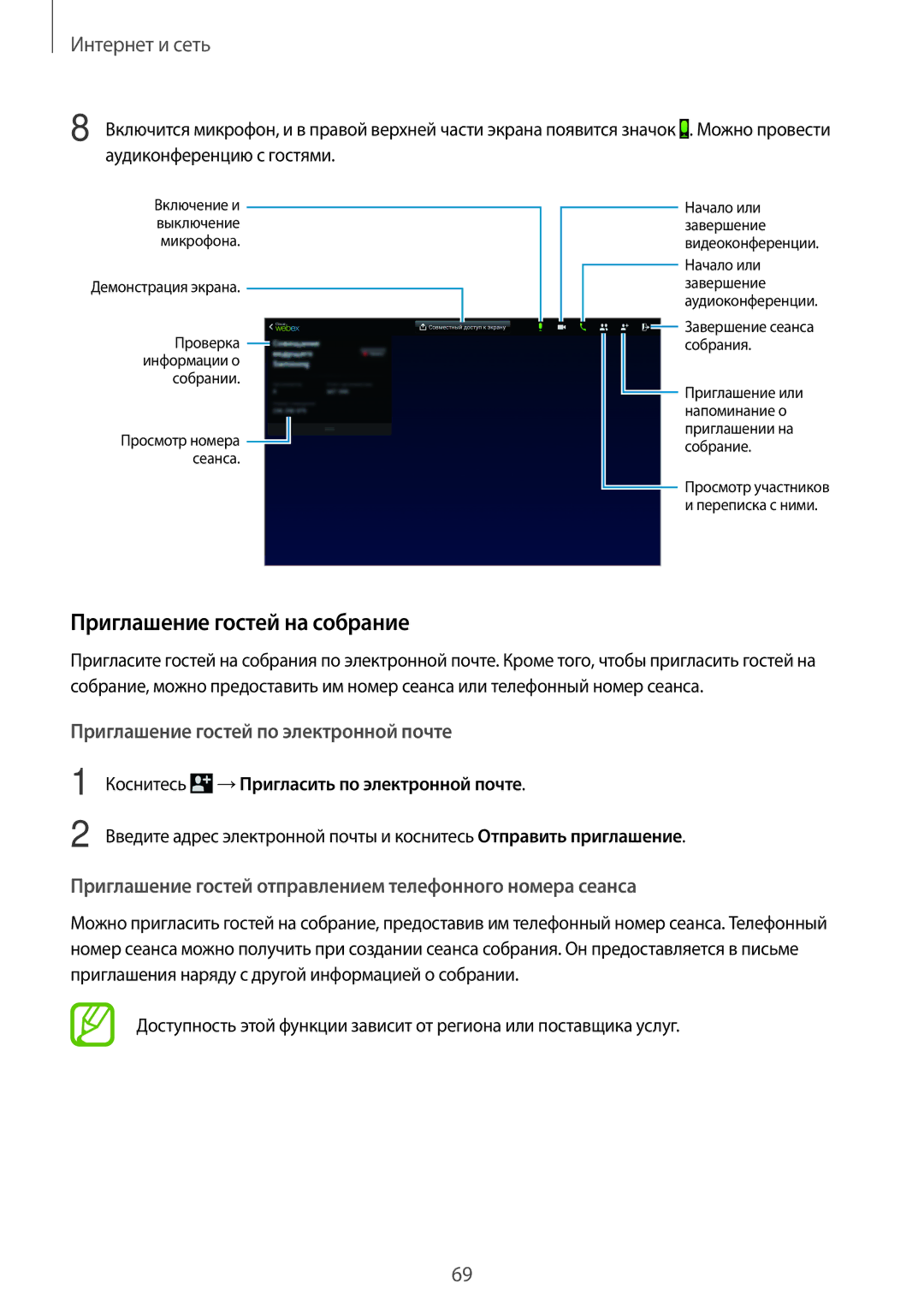 Samsung SM-T520NZWASER, SM-T520NZWABAL manual Приглашение гостей на собрание, Коснитесь →Пригласить по электронной почте 