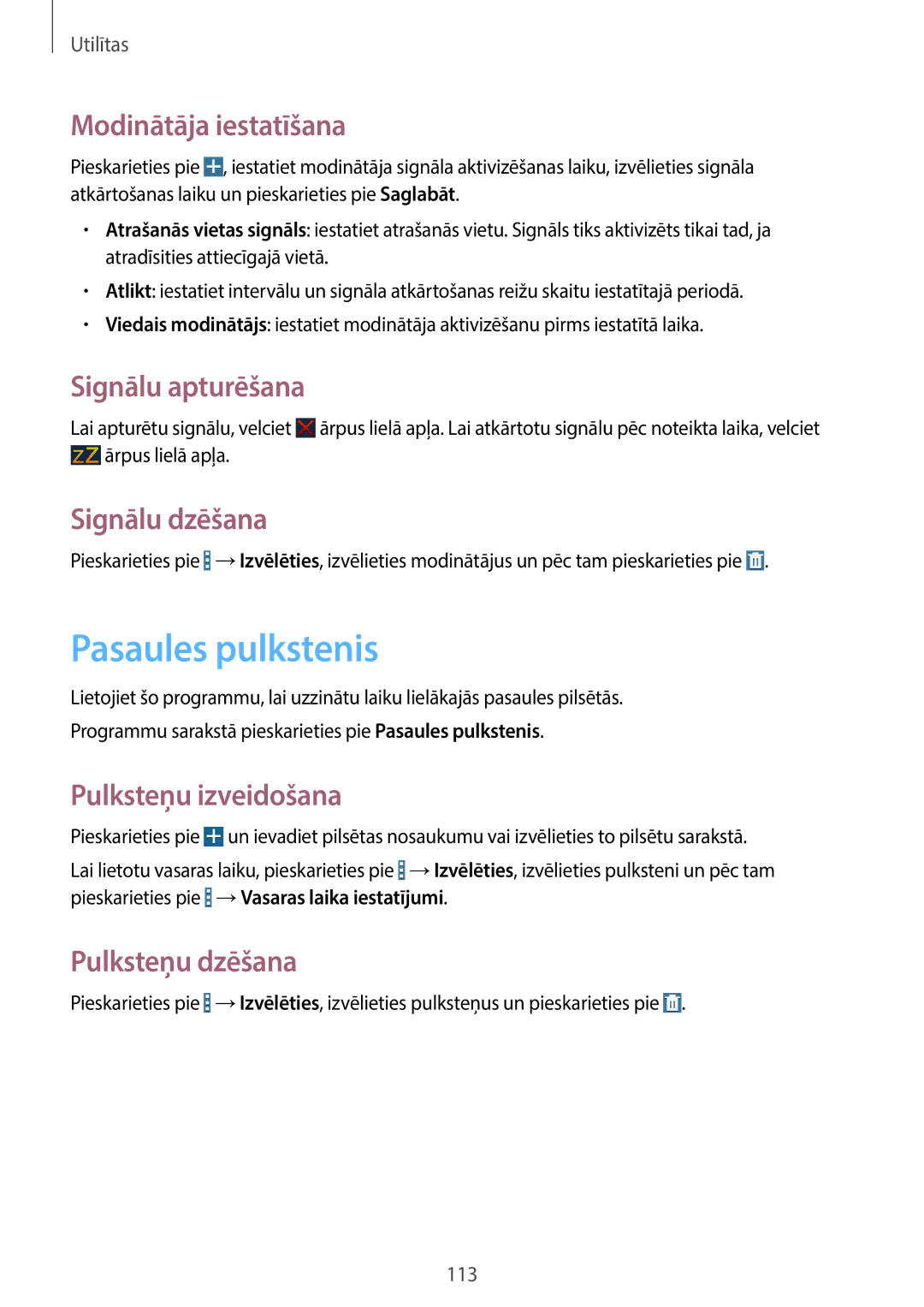 Samsung SM-T520NZWASEB, SM-T520NZWABAL, SM-T520NZKASEB manual Pasaules pulkstenis 