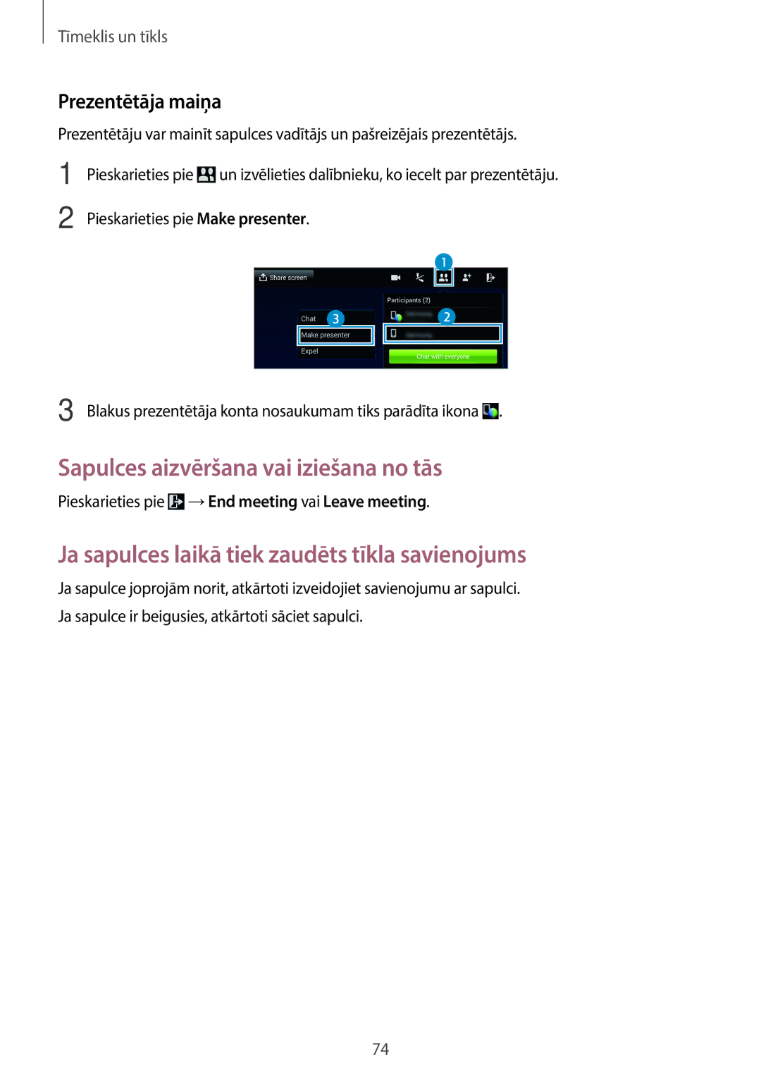 Samsung SM-T520NZWASEB, SM-T520NZWABAL, SM-T520NZKASEB manual Prezentētāja maiņa, Pieskarieties pie Make presenter 