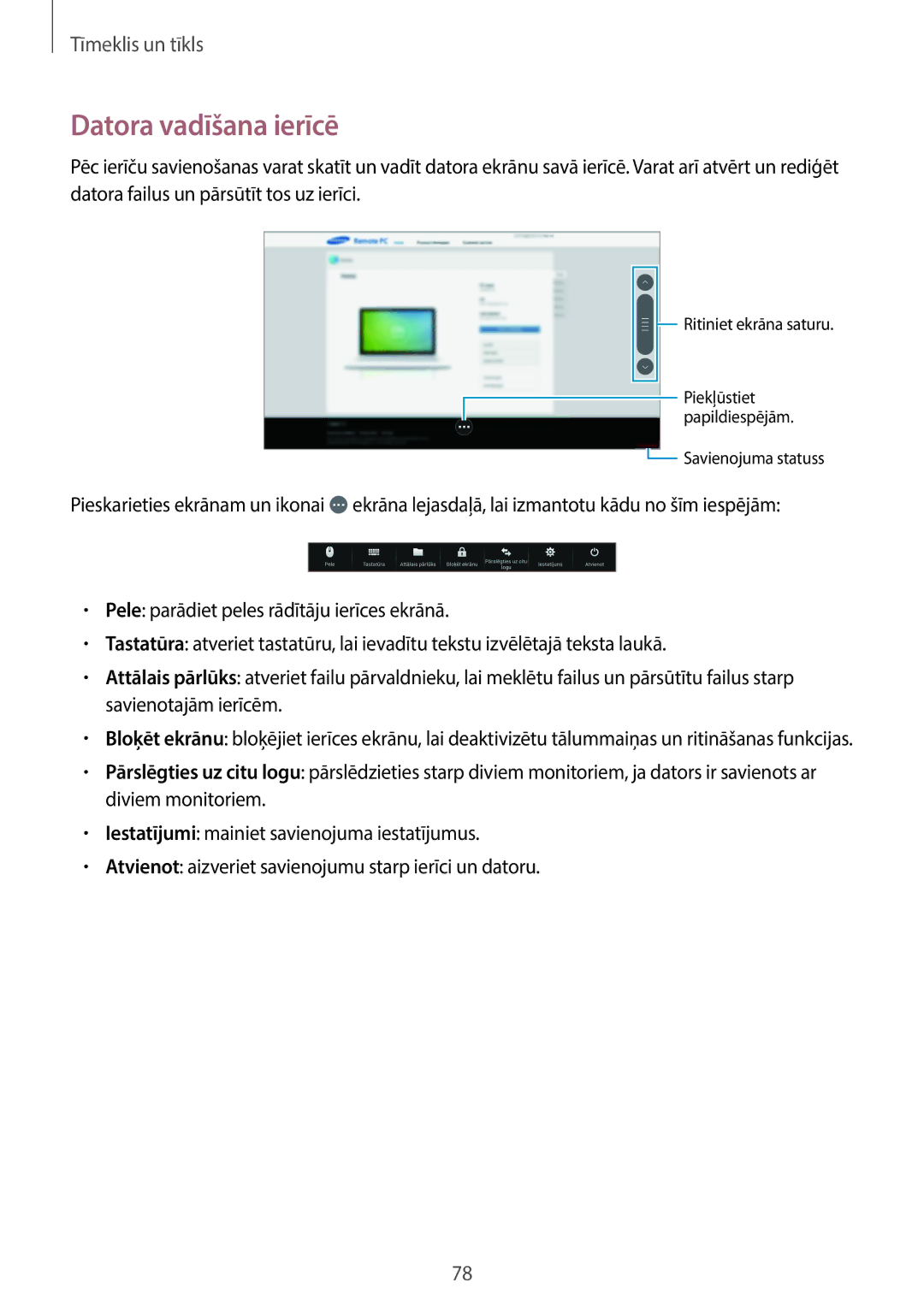 Samsung SM-T520NZWABAL, SM-T520NZKASEB, SM-T520NZWASEB manual Datora vadīšana ierīcē 