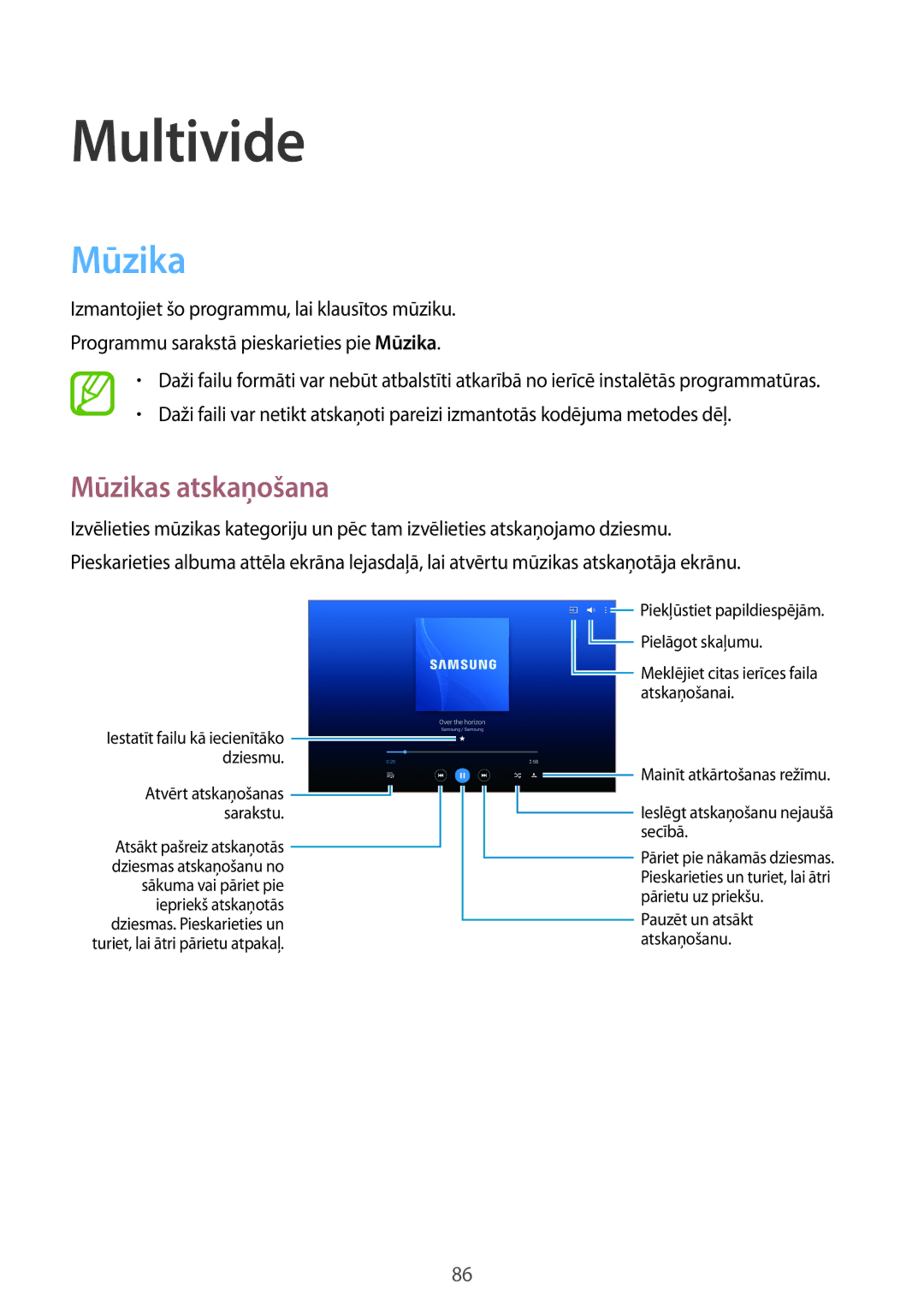 Samsung SM-T520NZWASEB, SM-T520NZWABAL, SM-T520NZKASEB manual Multivide, Mūzikas atskaņošana 