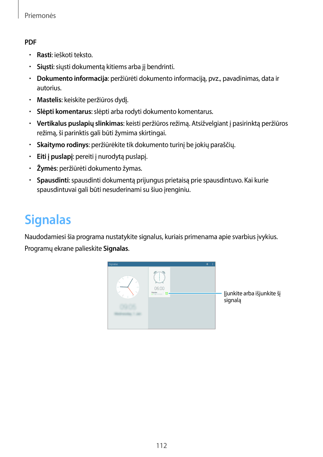 Samsung SM-T520NZKASEB, SM-T520NZWABAL, SM-T520NZWASEB manual Signalas 