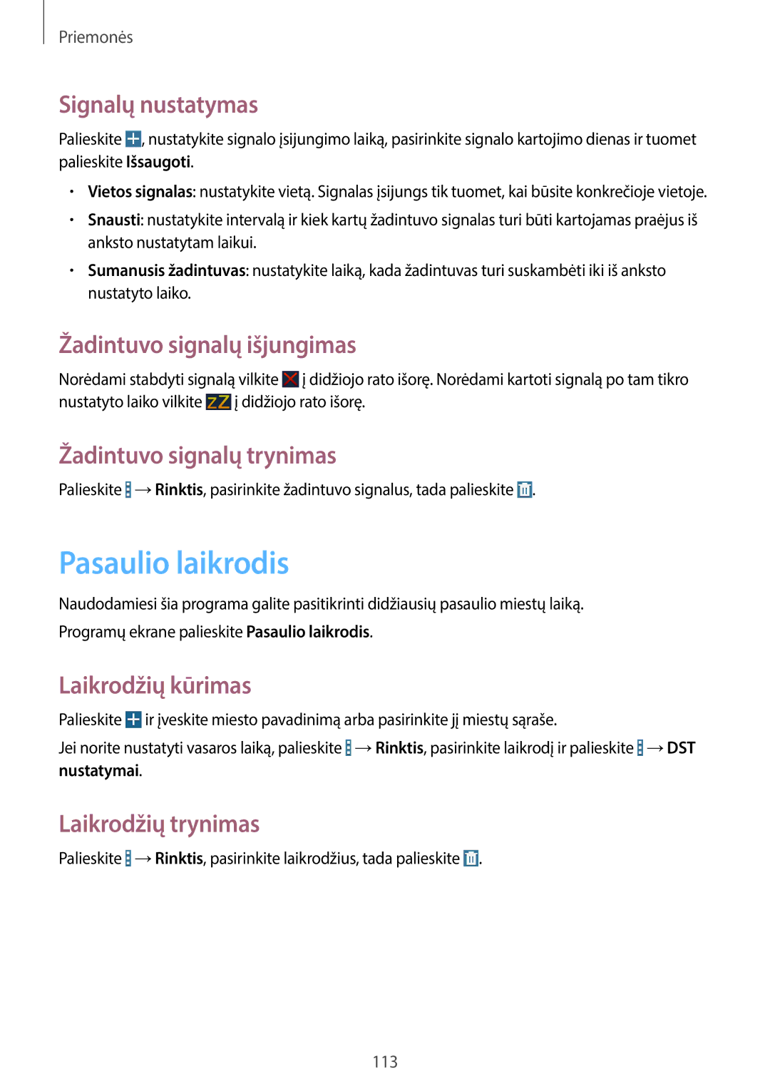 Samsung SM-T520NZWASEB, SM-T520NZWABAL, SM-T520NZKASEB manual Pasaulio laikrodis 