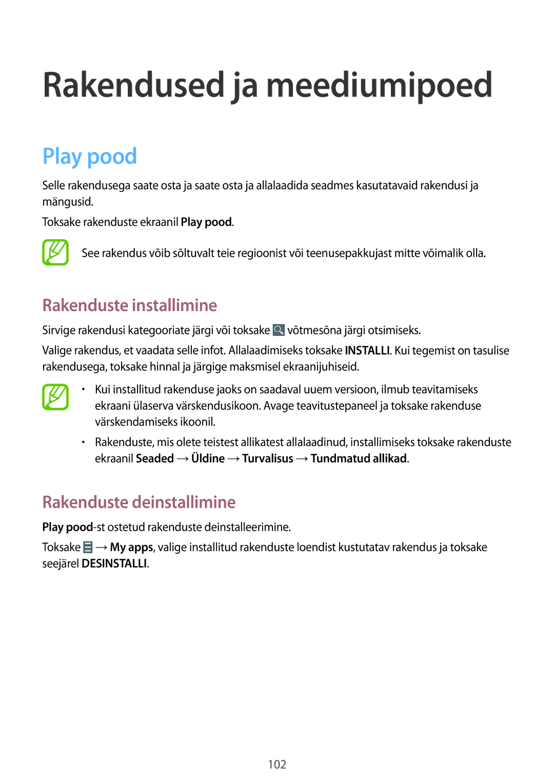 Samsung SM-T520NZWABAL, SM-T520NZKASEB, SM-T520NZWASEB manual Rakendused ja meediumipoed, Play pood 