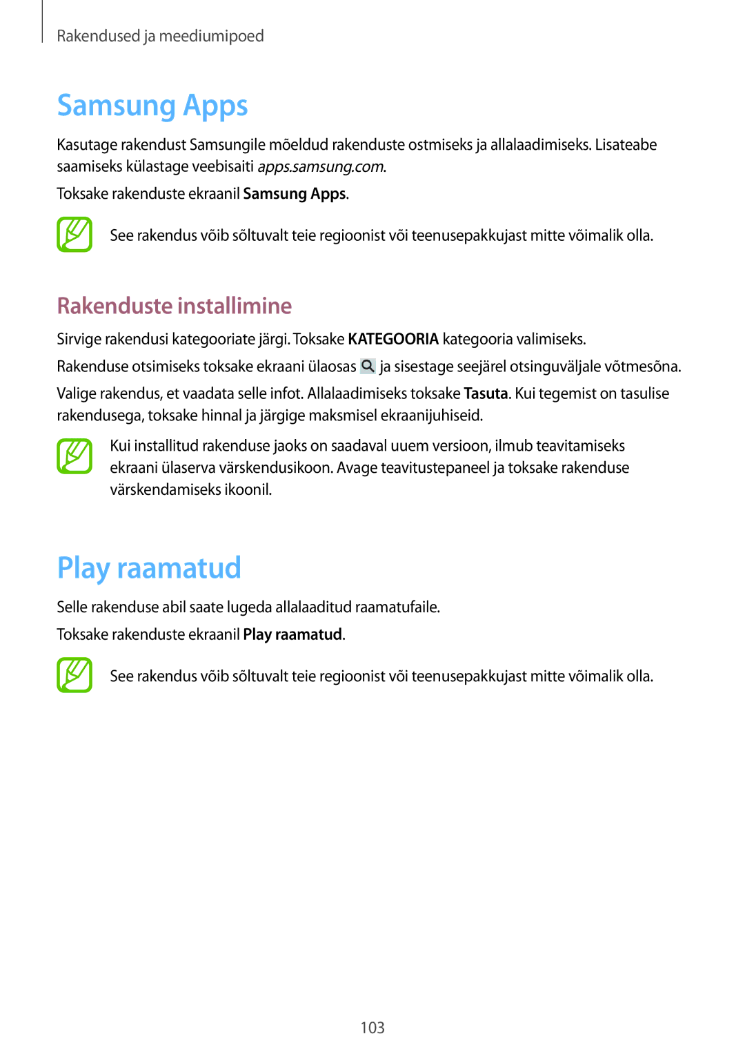 Samsung SM-T520NZKASEB, SM-T520NZWABAL, SM-T520NZWASEB manual Samsung Apps, Play raamatud 