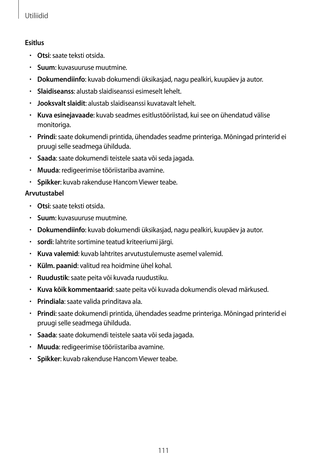 Samsung SM-T520NZWABAL, SM-T520NZKASEB, SM-T520NZWASEB manual 111 