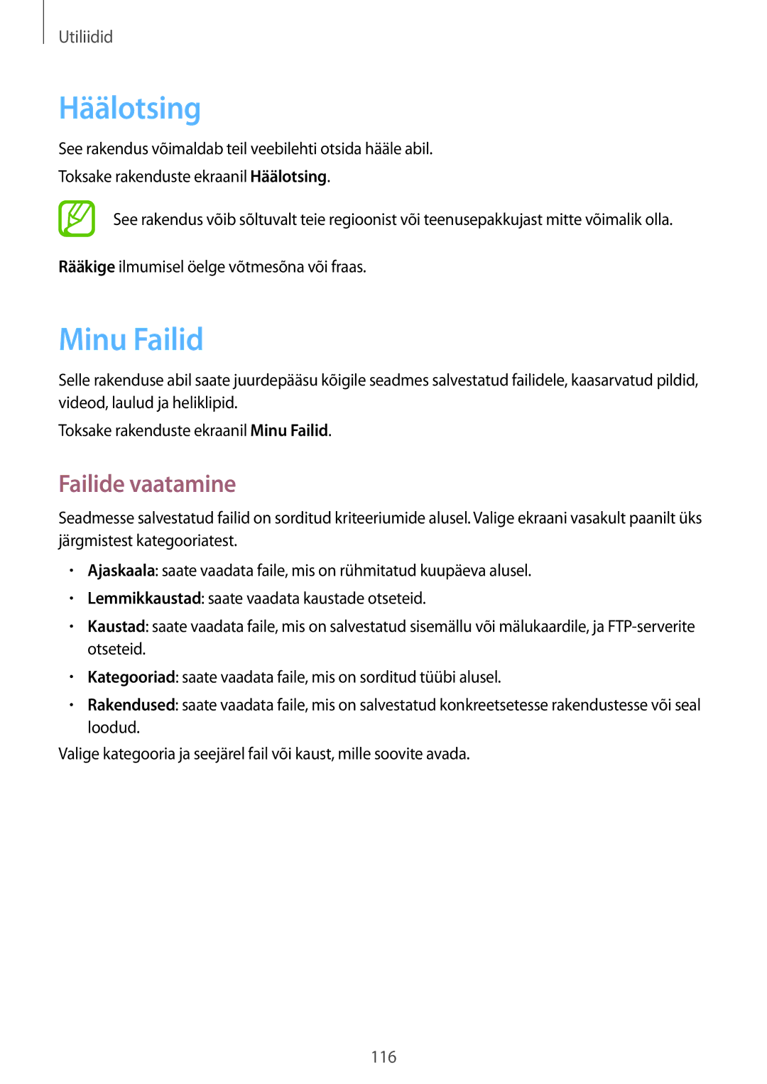 Samsung SM-T520NZWASEB, SM-T520NZWABAL, SM-T520NZKASEB manual Häälotsing, Minu Failid, Failide vaatamine 