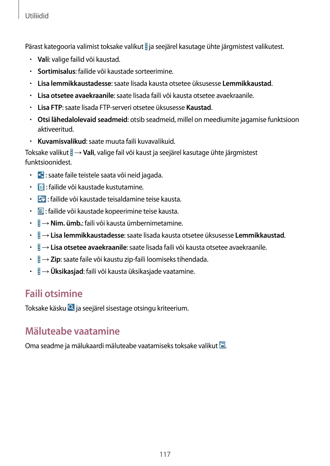 Samsung SM-T520NZWABAL, SM-T520NZKASEB, SM-T520NZWASEB manual Faili otsimine, Mäluteabe vaatamine 