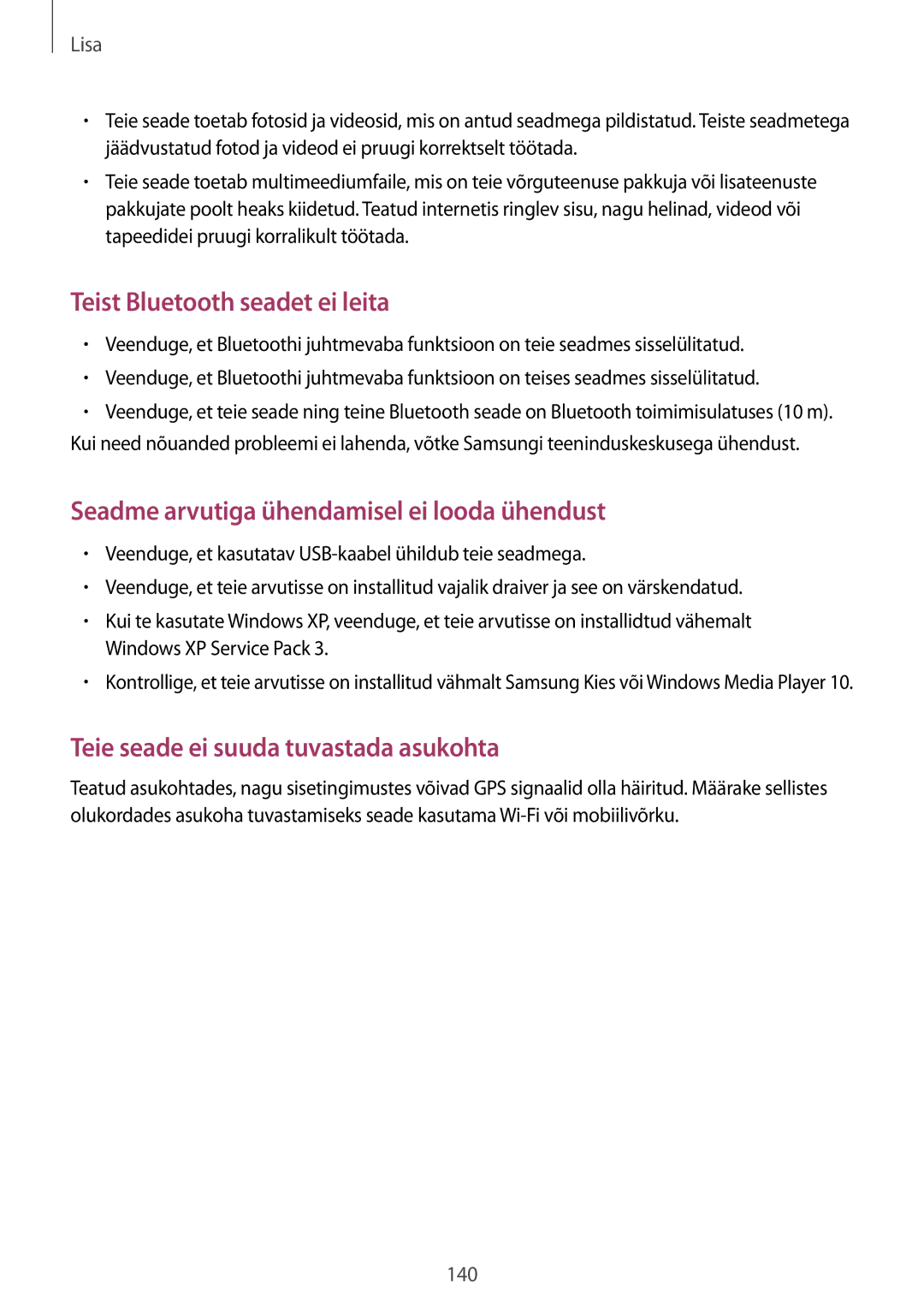 Samsung SM-T520NZWASEB, SM-T520NZWABAL, SM-T520NZKASEB manual Teist Bluetooth seadet ei leita 