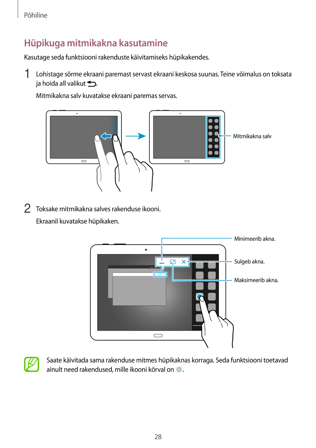 Samsung SM-T520NZKASEB, SM-T520NZWABAL, SM-T520NZWASEB manual Hüpikuga mitmikakna kasutamine 